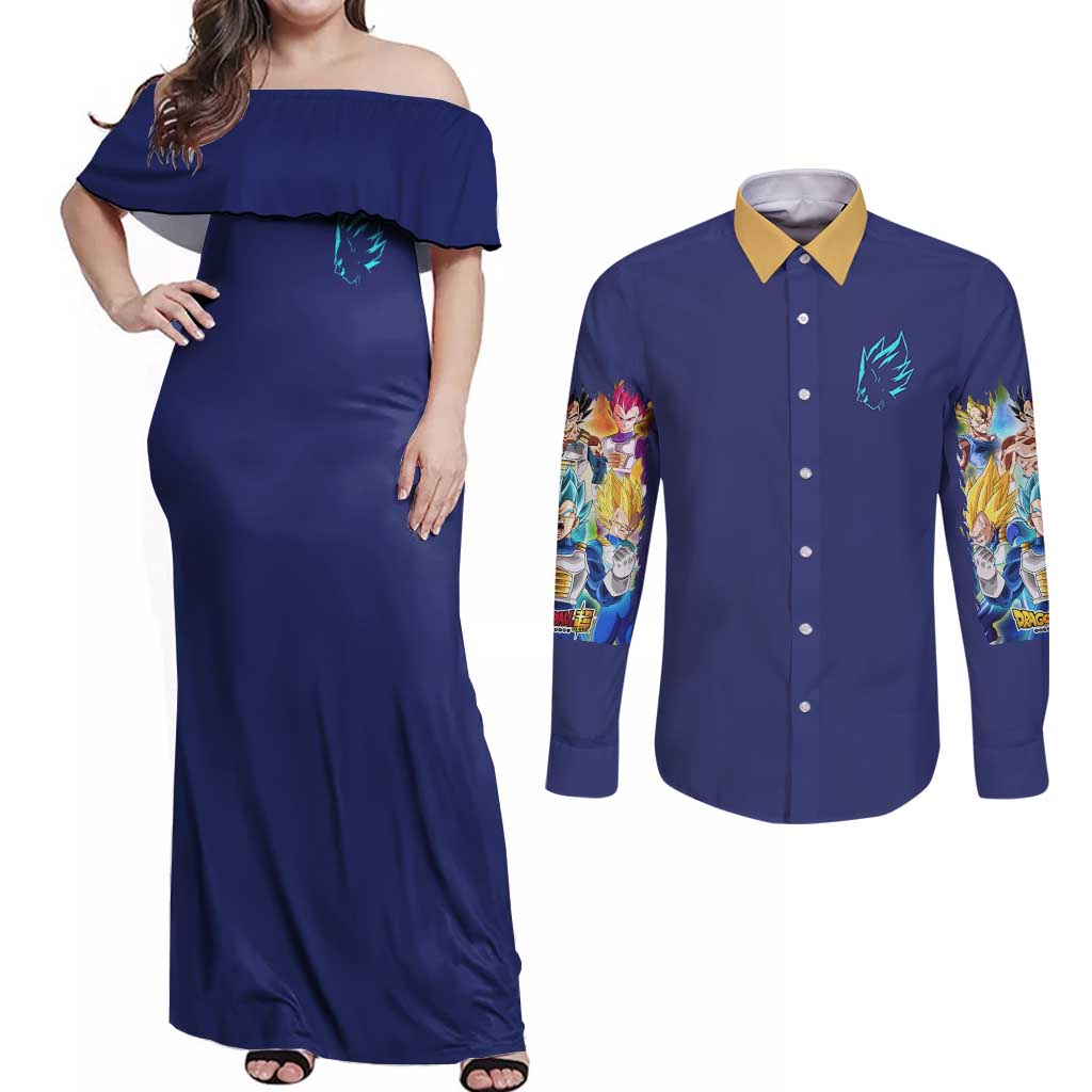 Vegeta V4 Dragon Ball Z Couples Matching Off Shoulder Maxi Dress and Long Sleeve Button Shirt Anime Style