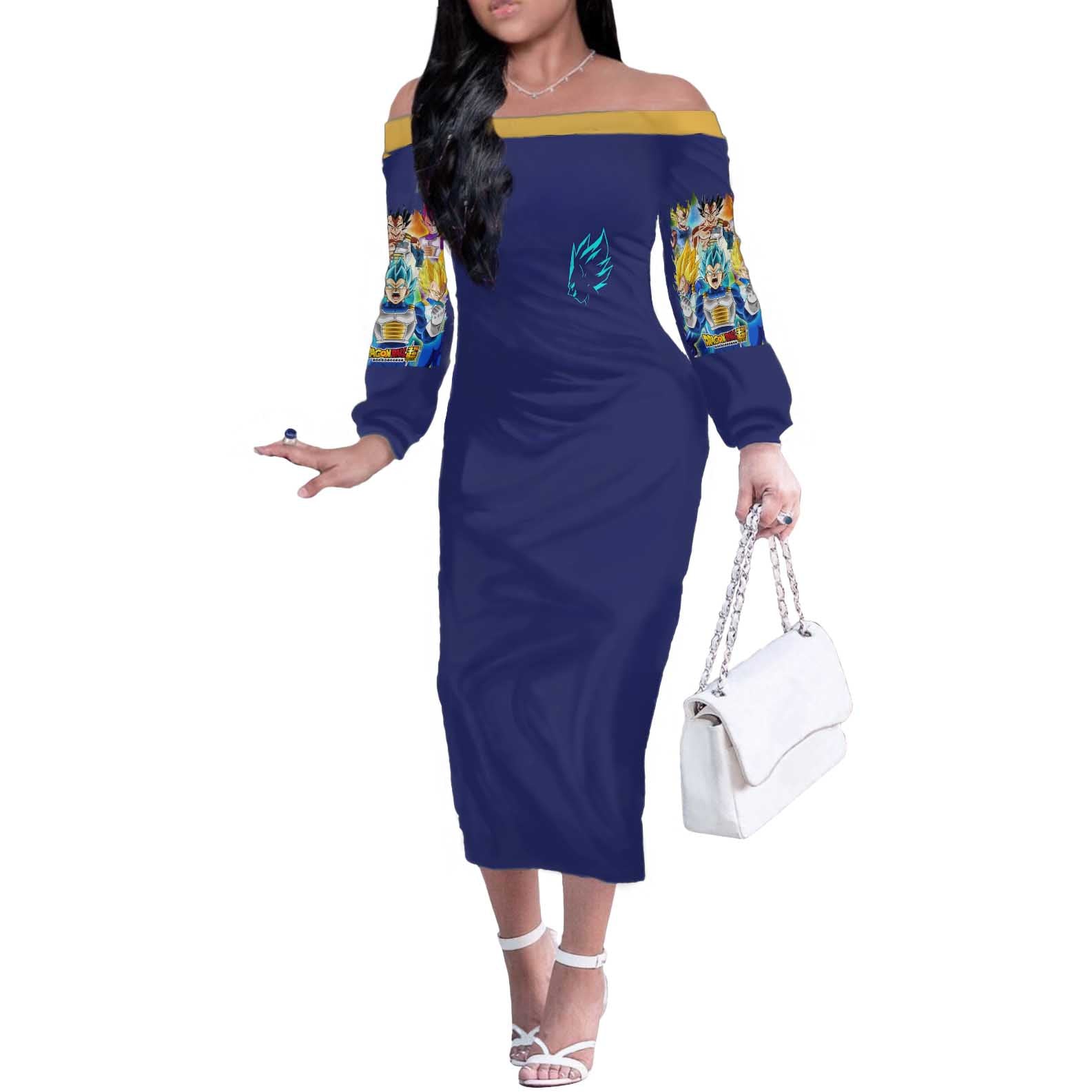 Vegeta V4 Dragon Ball Z Off The Shoulder Long Sleeve Dress Anime Style