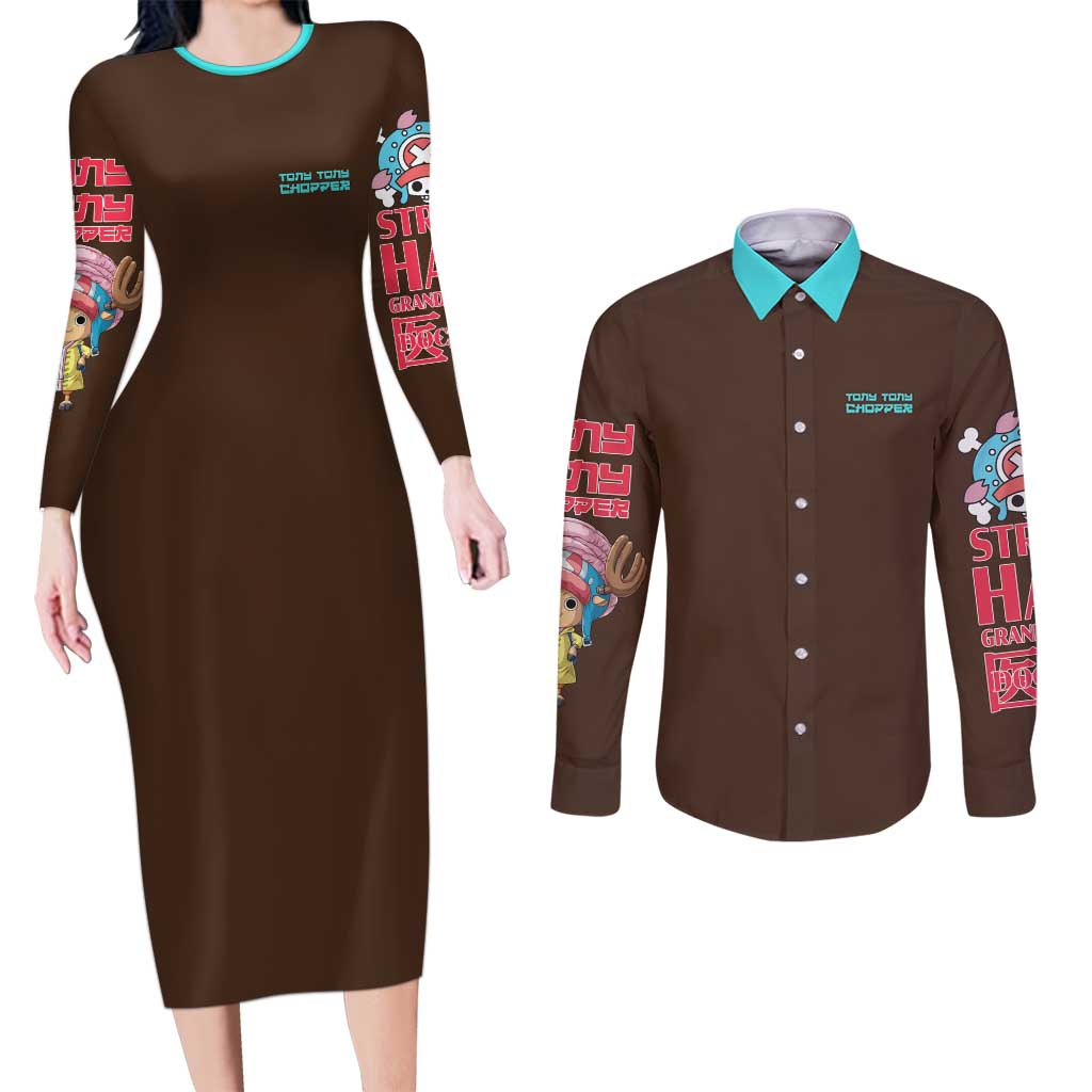 Tony Tony Chopper V4 One Piece Couples Matching Long Sleeve Bodycon Dress and Long Sleeve Button Shirt Anime Style