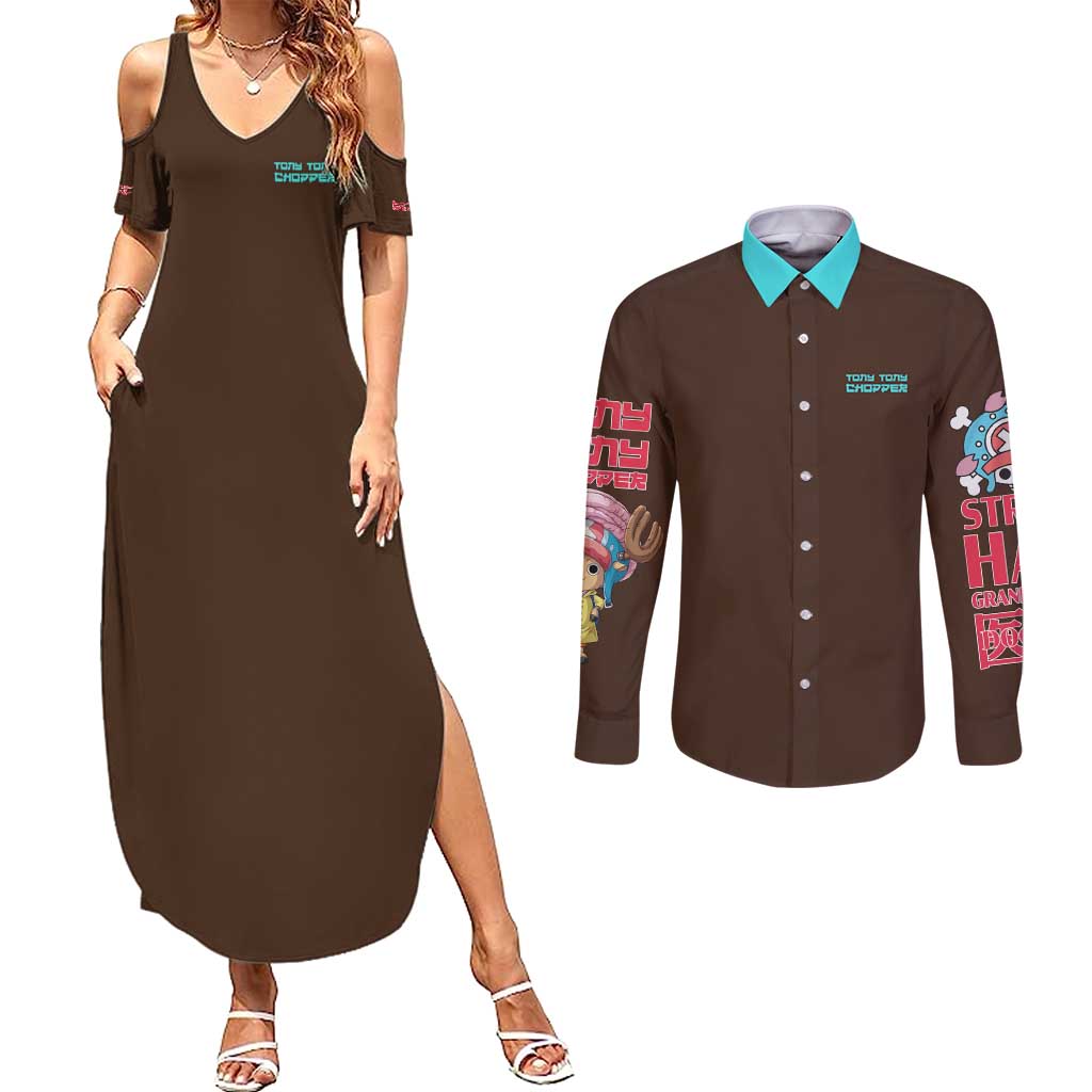 Tony Tony Chopper V4 One Piece Couples Matching Summer Maxi Dress and Long Sleeve Button Shirt Anime Style