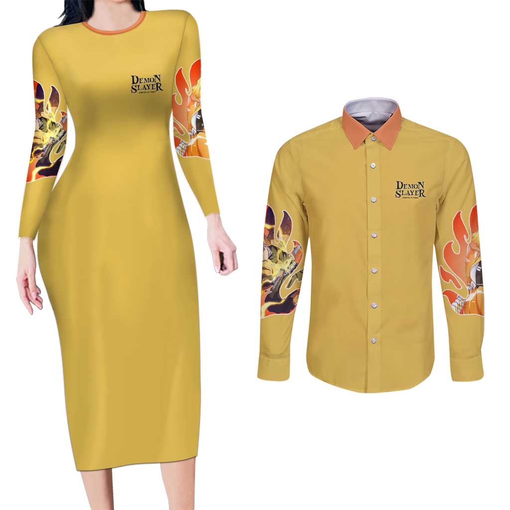 Agatsuma Zenitsu V2 Demon Slayer Couples Matching Long Sleeve Bodycon Dress and Long Sleeve Button Shirt Anime Style