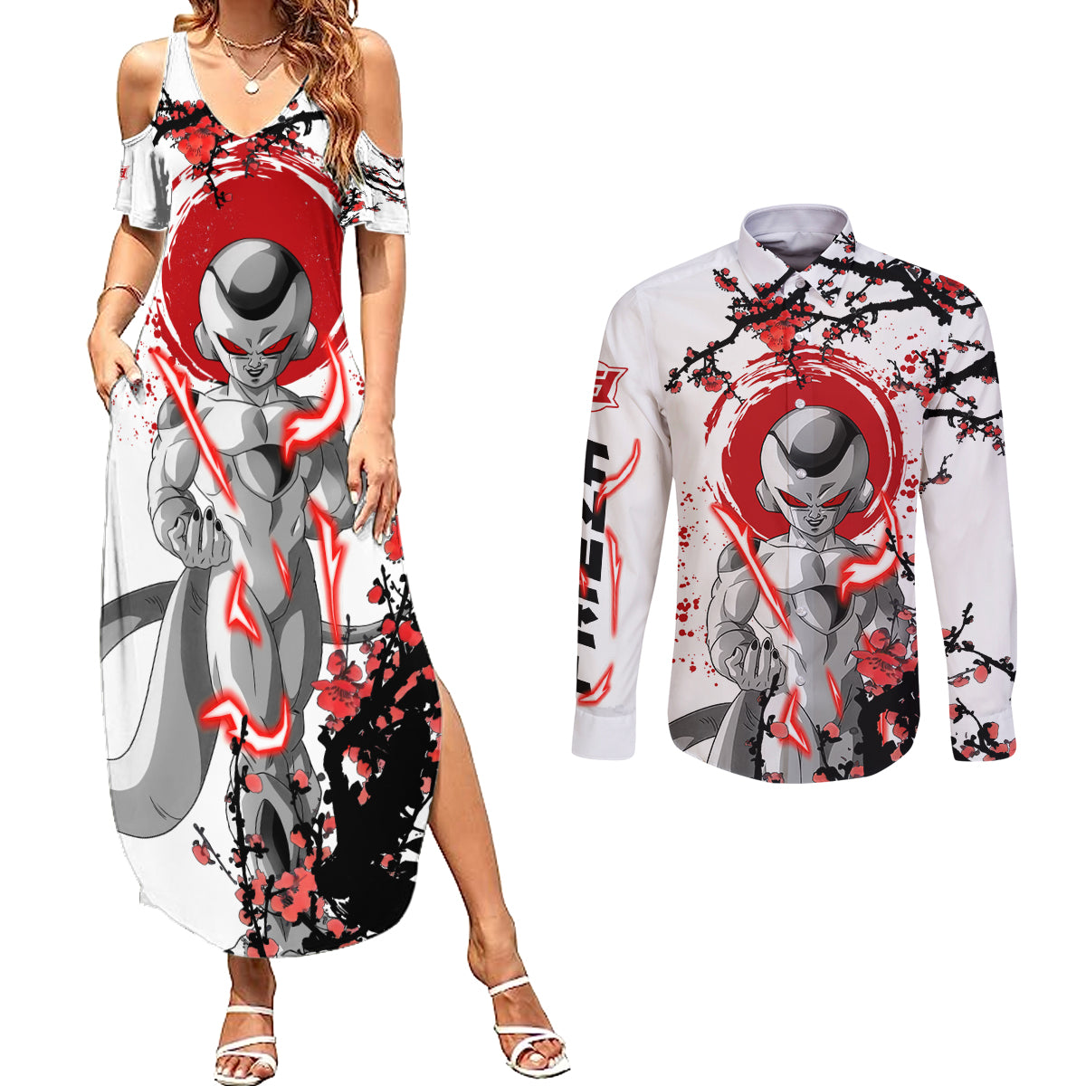 Frieza - Japan Style Anime Couples Matching Summer Maxi Dress and Long Sleeve Button Shirt