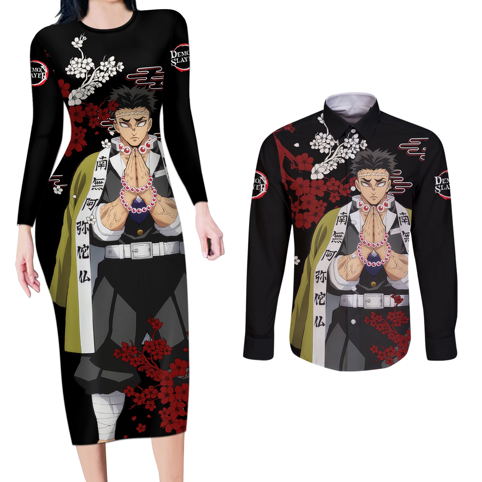 Gyomei Himejima - Japan Style Couples Matching Long Sleeve Bodycon Dress and Long Sleeve Button Shirt