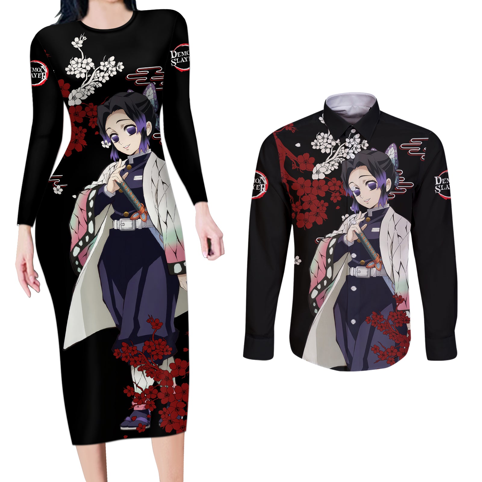 Shinobu Kocho - Japan Style Couples Matching Long Sleeve Bodycon Dress and Long Sleeve Button Shirt