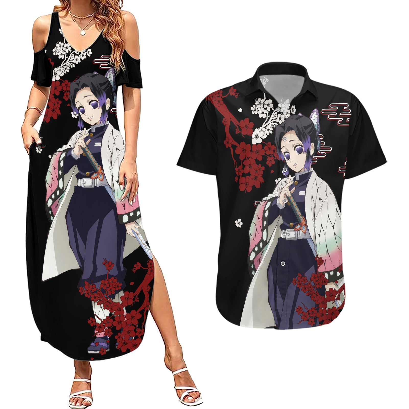 Shinobu Kocho - Japan Style Couples Matching Summer Maxi Dress and Hawaiian Shirt