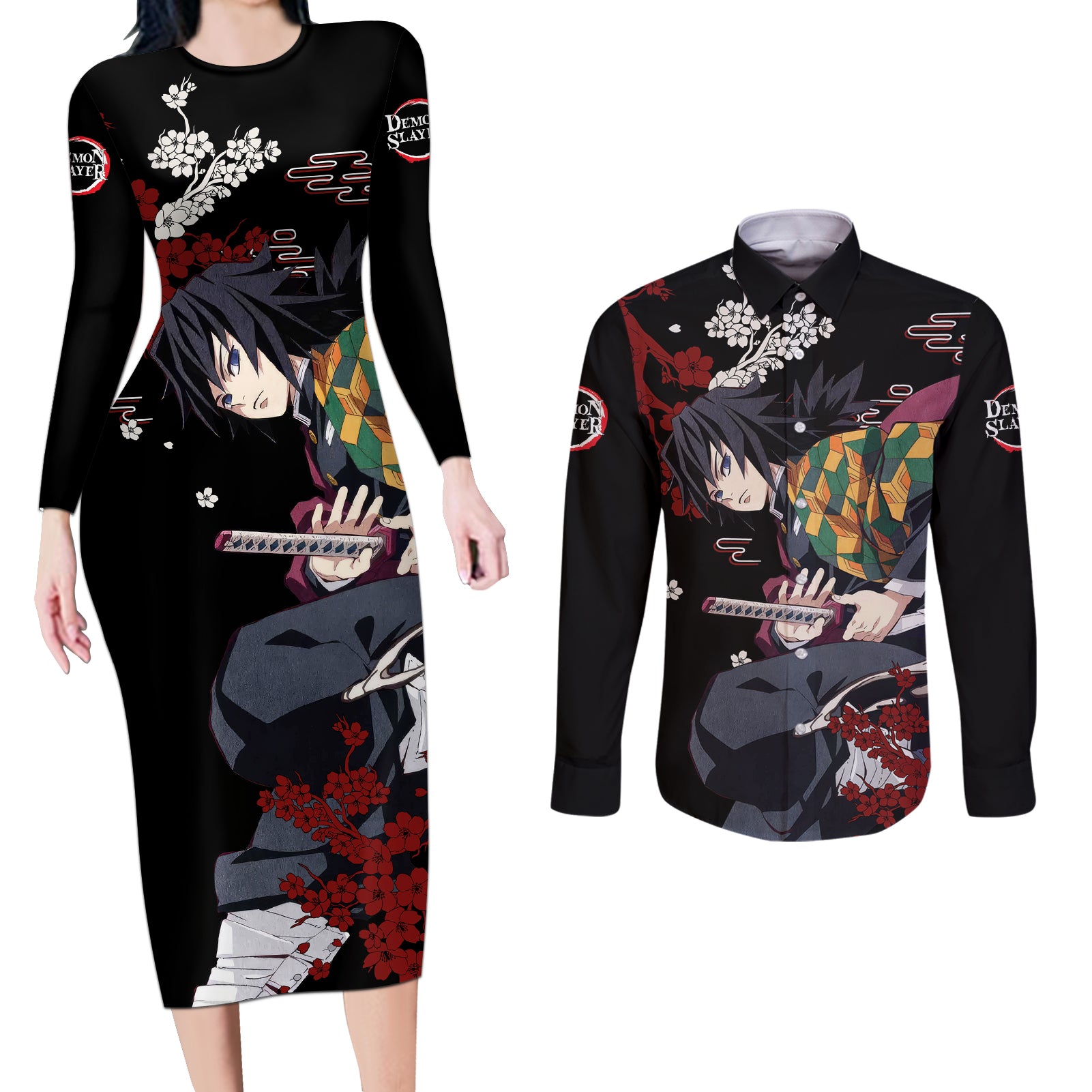 Giyu Tomioka - Japan Style Couples Matching Long Sleeve Bodycon Dress and Long Sleeve Button Shirt