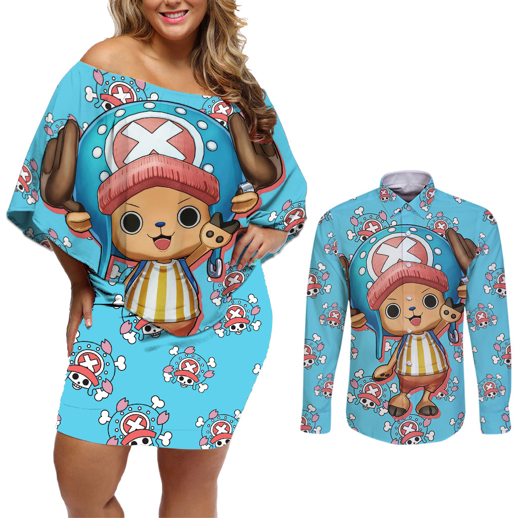 Tony Tony Chopper - Movie Red Couples Matching Off Shoulder Short Dress and Long Sleeve Button Shirt