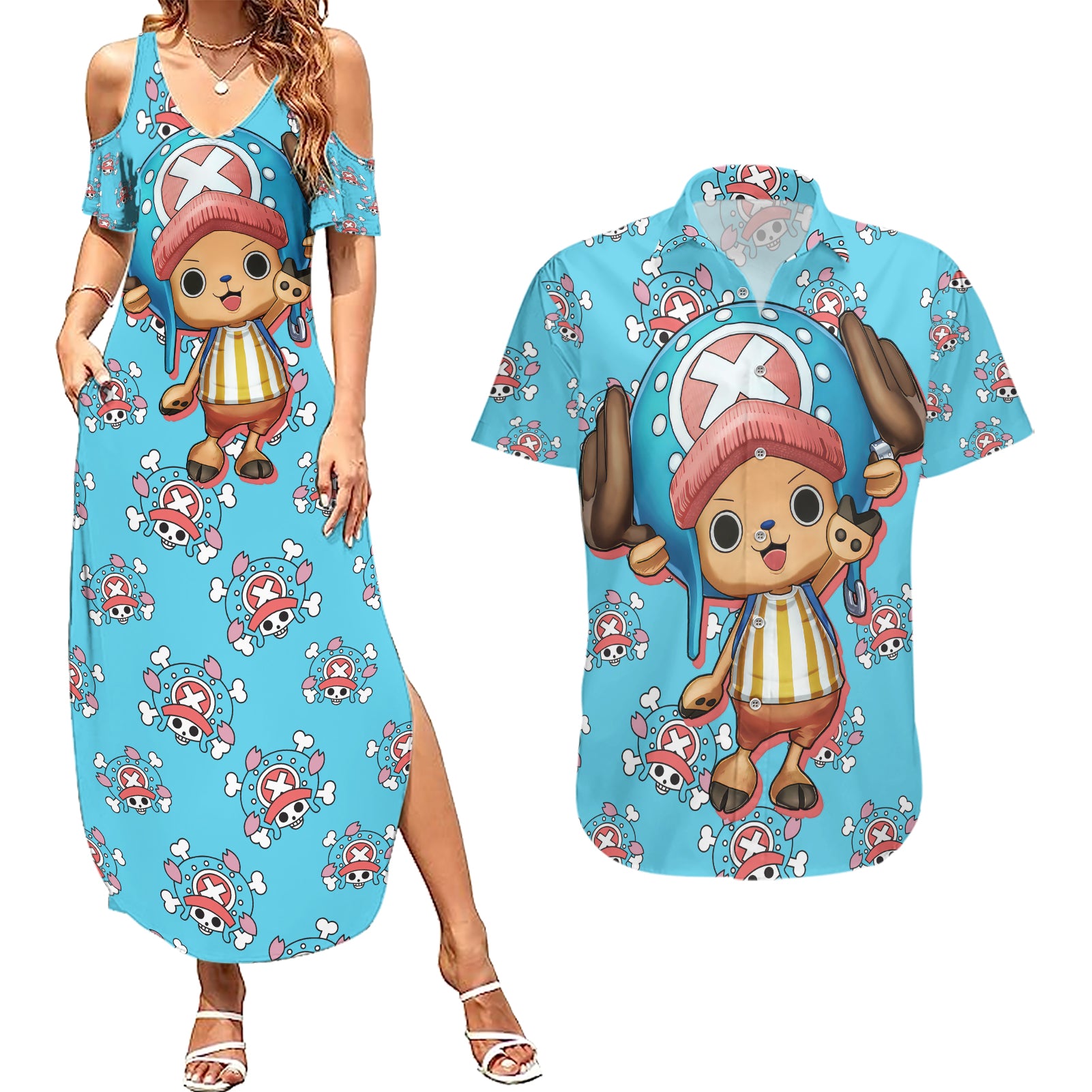 Tony Tony Chopper - Movie Red Couples Matching Summer Maxi Dress and Hawaiian Shirt