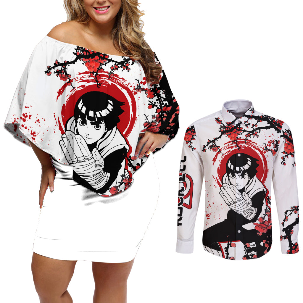 Rock Lee - Japan Style Anime Couples Matching Off Shoulder Short Dress and Long Sleeve Button Shirt