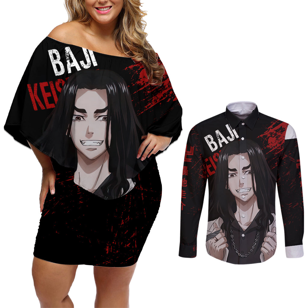 Baji Keisuke - Anime Revengers Couples Matching Off Shoulder Short Dress and Long Sleeve Button Shirt