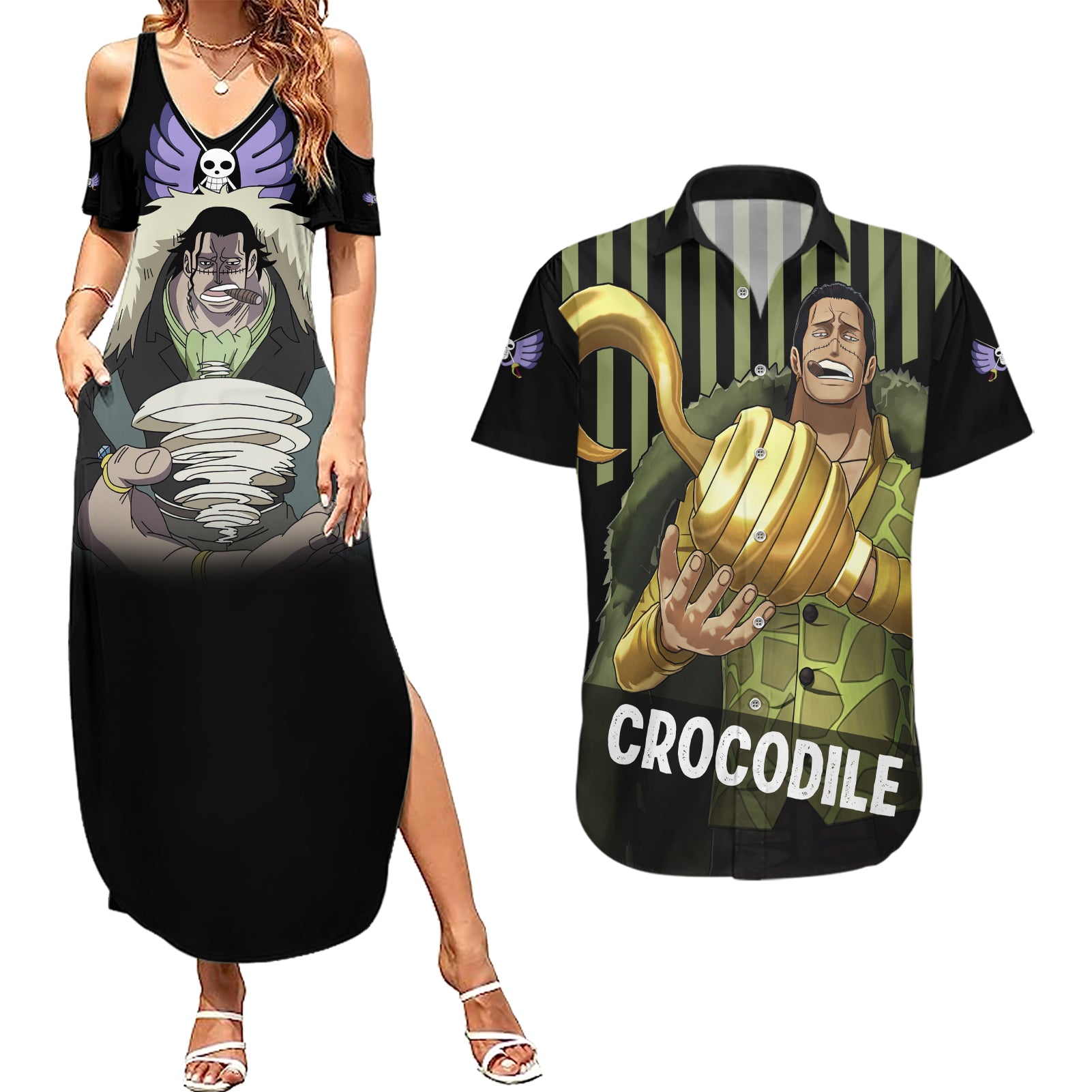 Crocodile - One Piece Couples Matching Summer Maxi Dress and Hawaiian Shirt