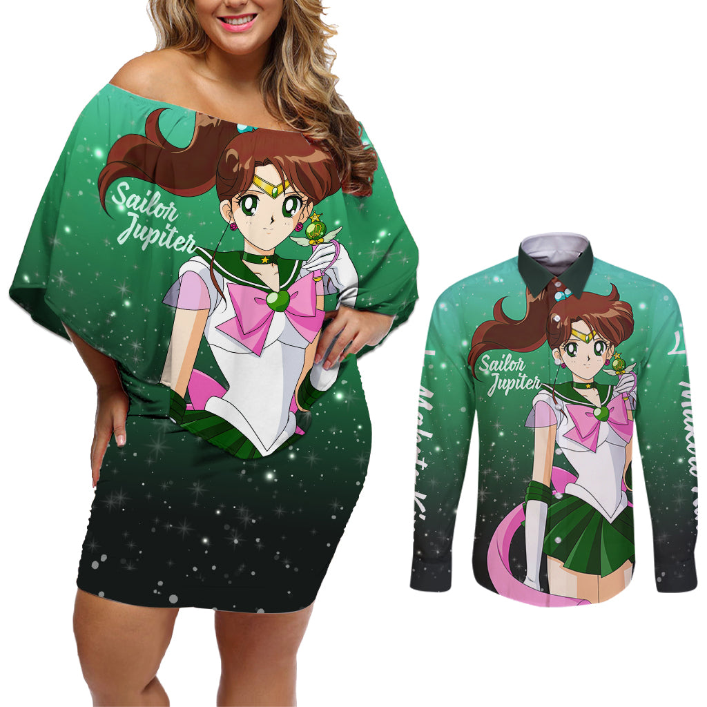 Sailor Jupiter Makoto Kino Couples Matching Off Shoulder Short Dress and Long Sleeve Button Shirt