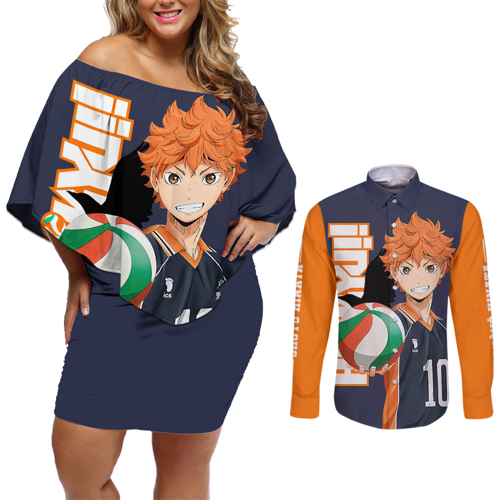 Karasuno Shoyo Hinata Couples Matching Off Shoulder Short Dress and Long Sleeve Button Shirt