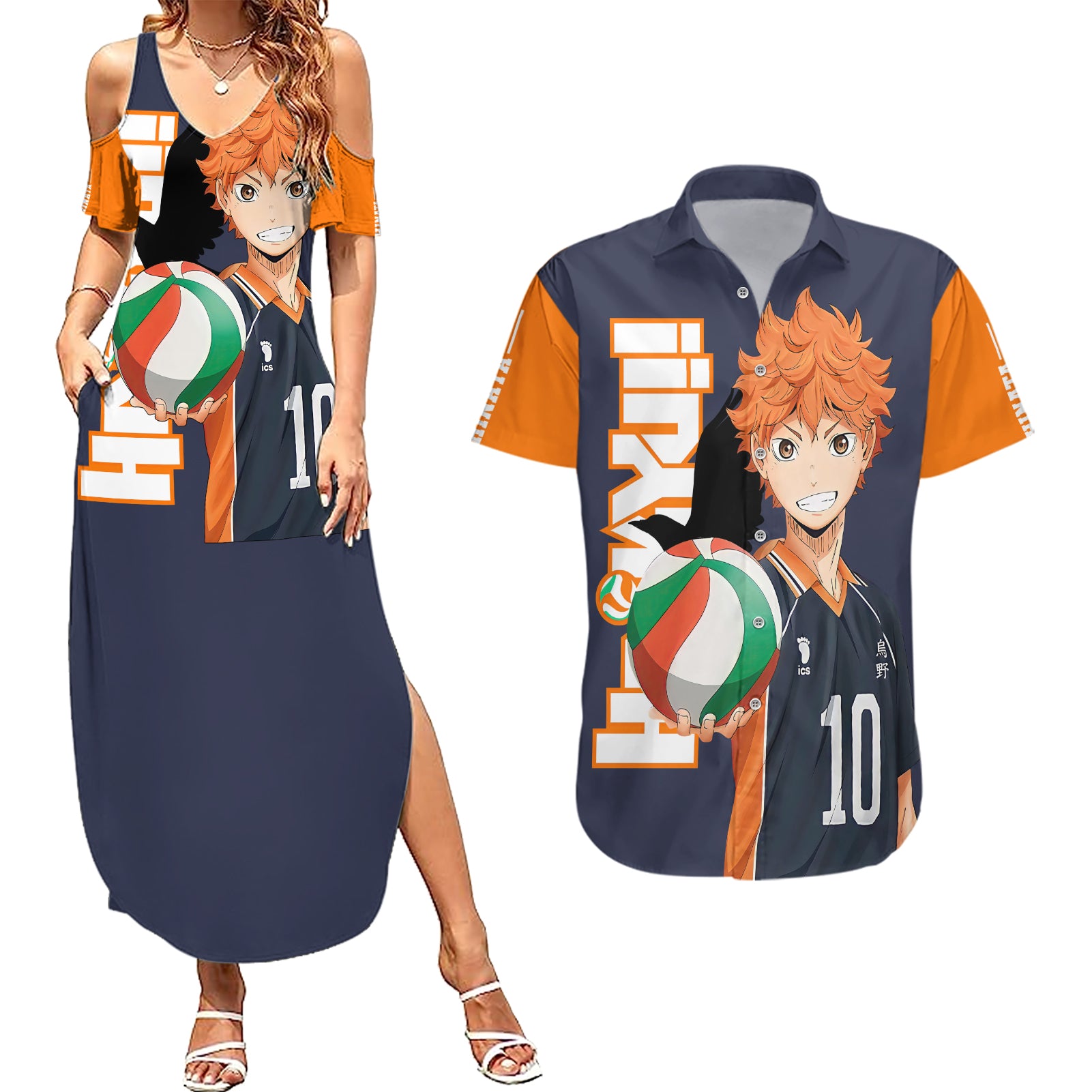 Karasuno Shoyo Hinata Couples Matching Summer Maxi Dress and Hawaiian Shirt