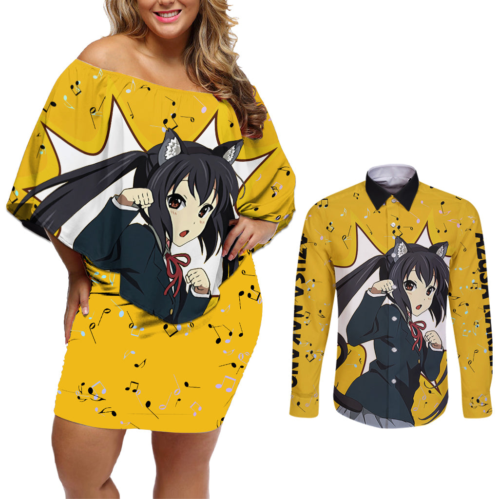 K-On - Azusa Nakano Anime Couples Matching Off Shoulder Short Dress and Long Sleeve Button Shirt