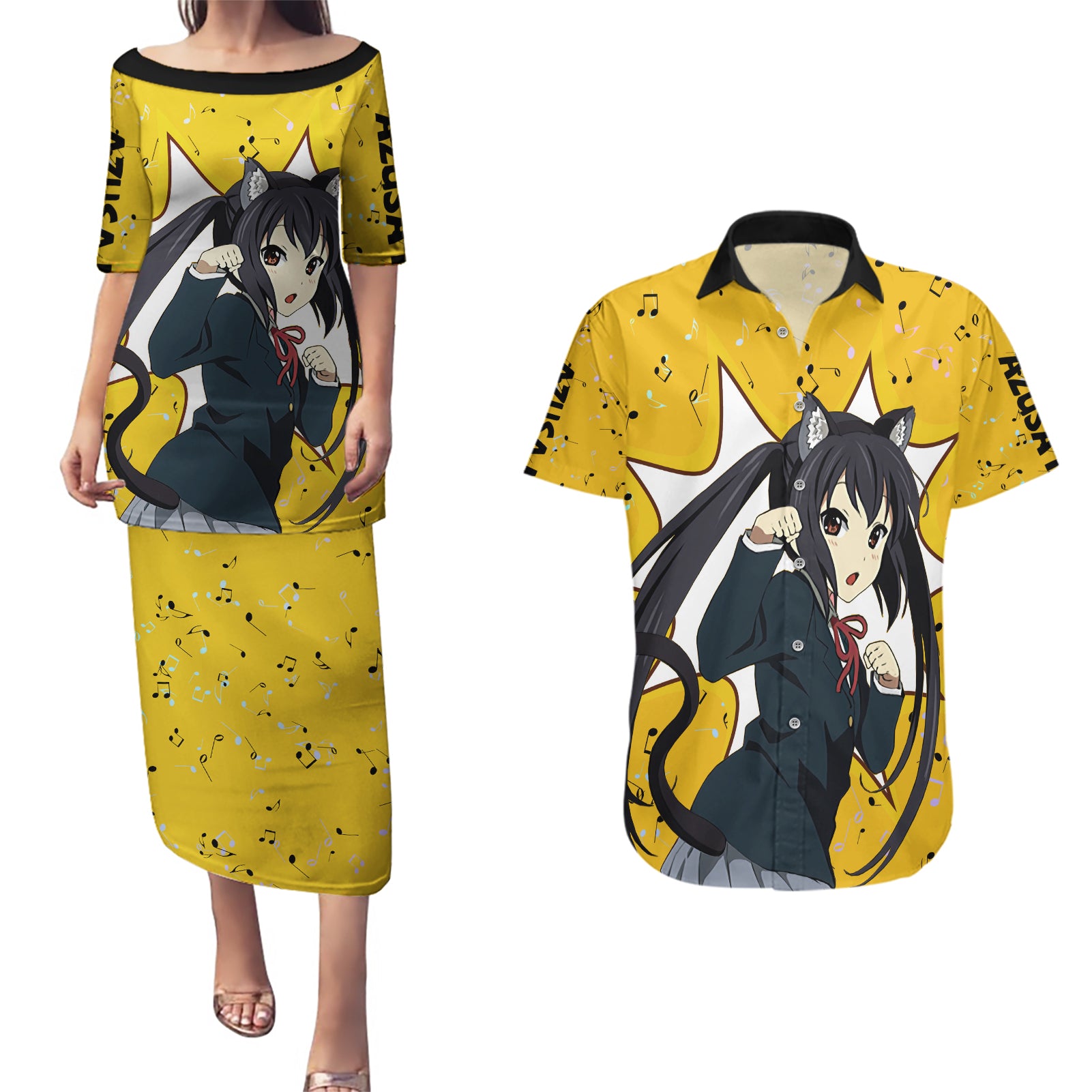 K-On - Azusa Nakano Anime Couples Matching Puletasi and Hawaiian Shirt