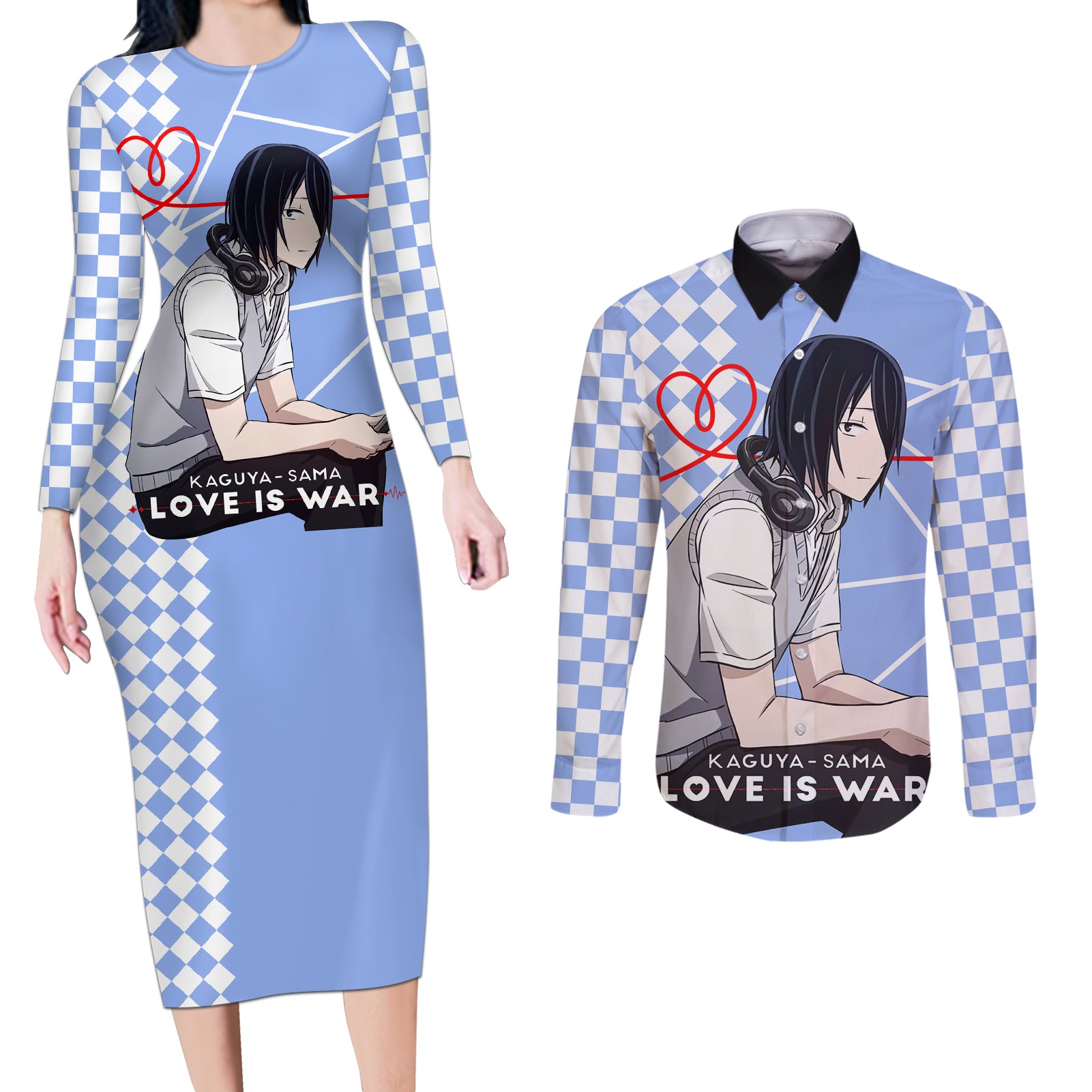 Love Is War Yuu Ishigami - Kaguya-sama Couples Matching Long Sleeve Bodycon Dress and Long Sleeve Button Shirt