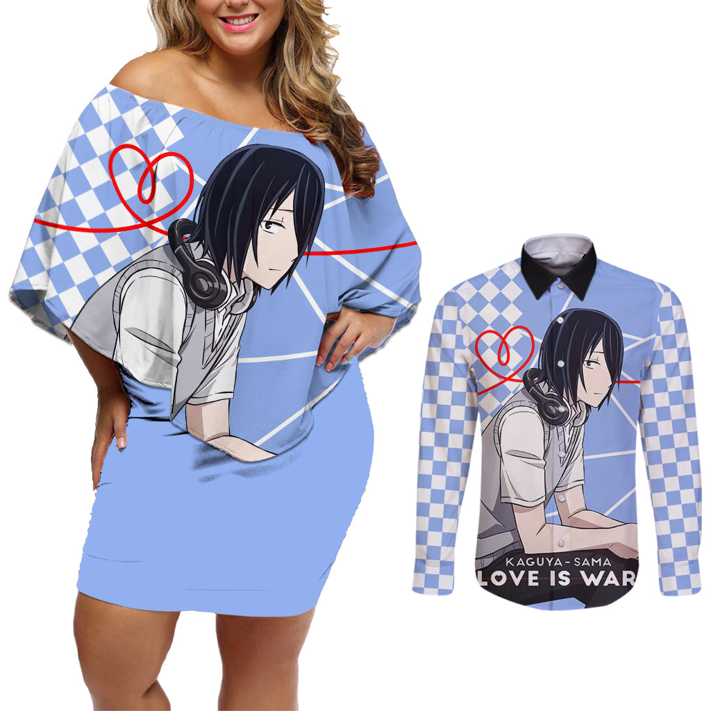 Love Is War Yuu Ishigami - Kaguya-sama Couples Matching Off Shoulder Short Dress and Long Sleeve Button Shirt