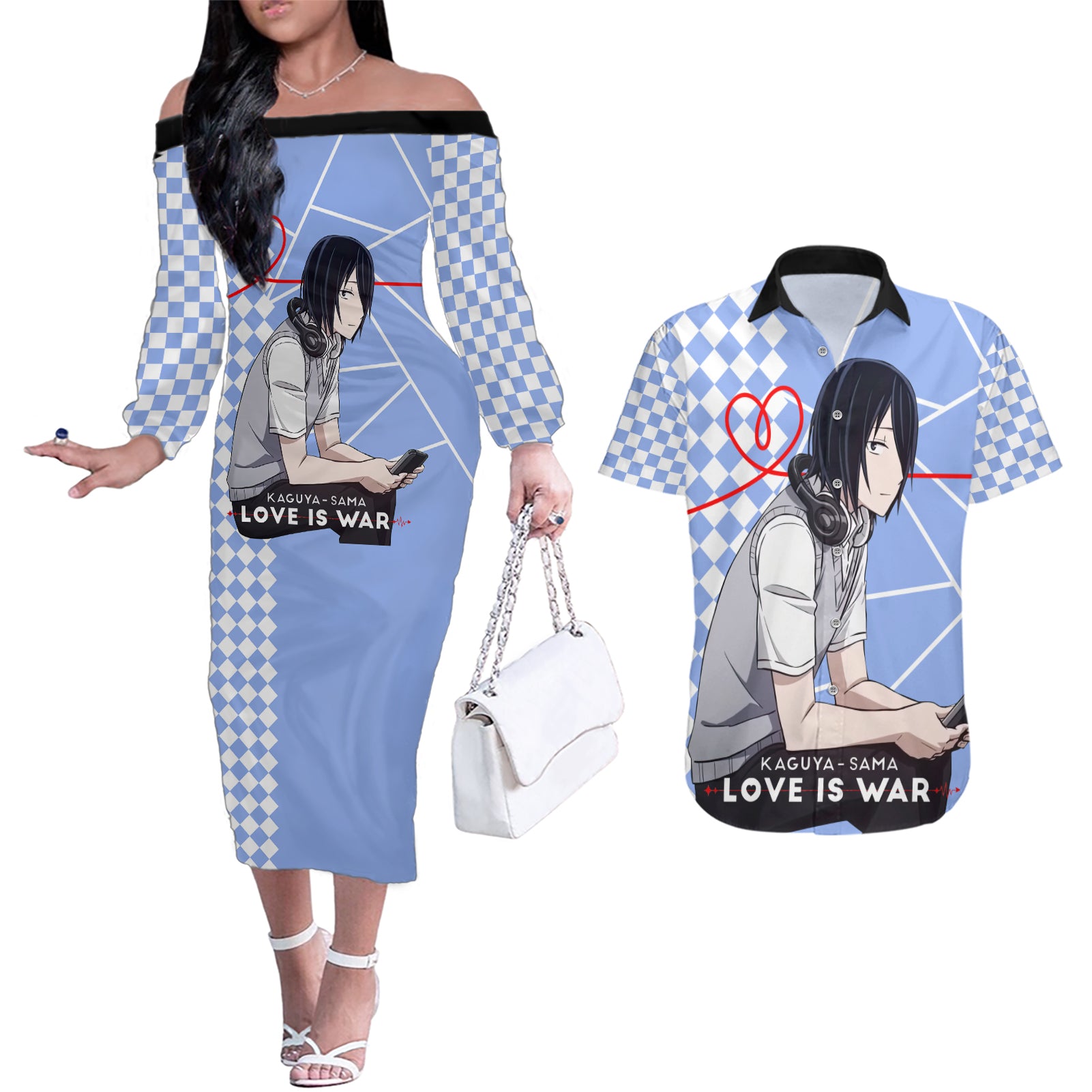 Love Is War Yuu Ishigami - Kaguya-sama Couples Matching Off The Shoulder Long Sleeve Dress and Hawaiian Shirt