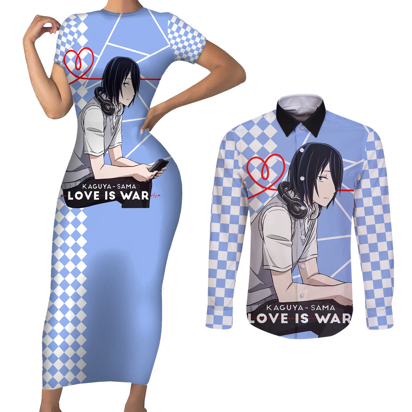 Love Is War Yuu Ishigami - Kaguya-sama Couples Matching Short Sleeve Bodycon Dress and Long Sleeve Button Shirt