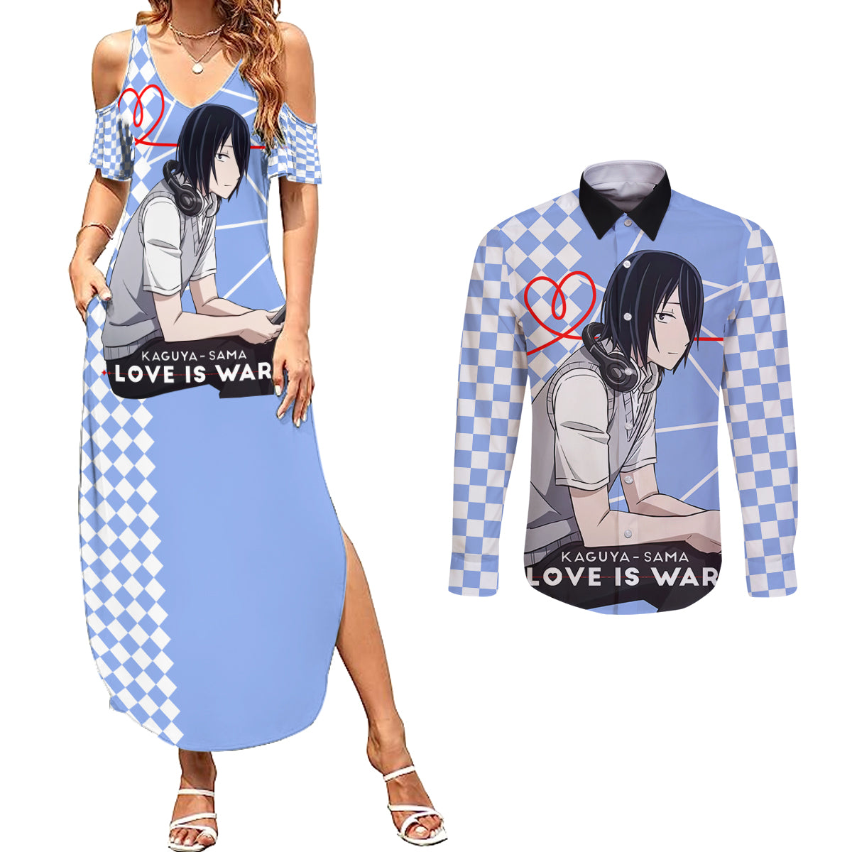 Love Is War Yuu Ishigami - Kaguya-sama Couples Matching Summer Maxi Dress and Long Sleeve Button Shirt