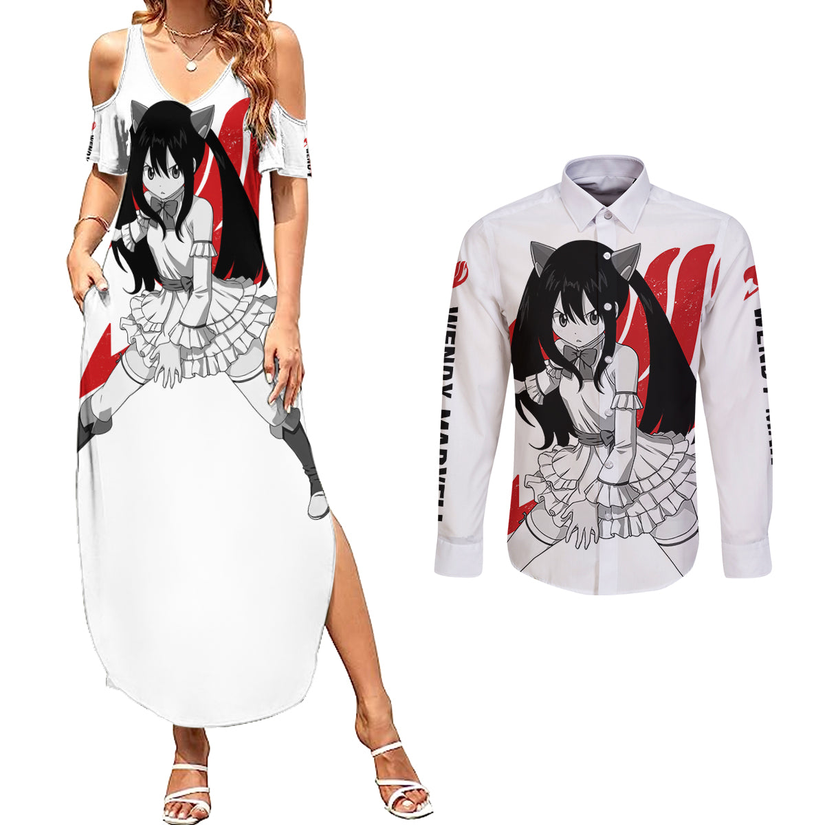 Wendy Marvell Couples Matching Summer Maxi Dress and Long Sleeve Button Shirt