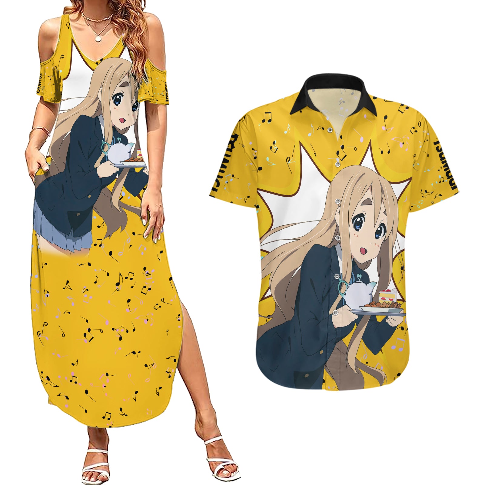 K-On - Tsumugi Kotobuki Anime Couples Matching Summer Maxi Dress and Hawaiian Shirt