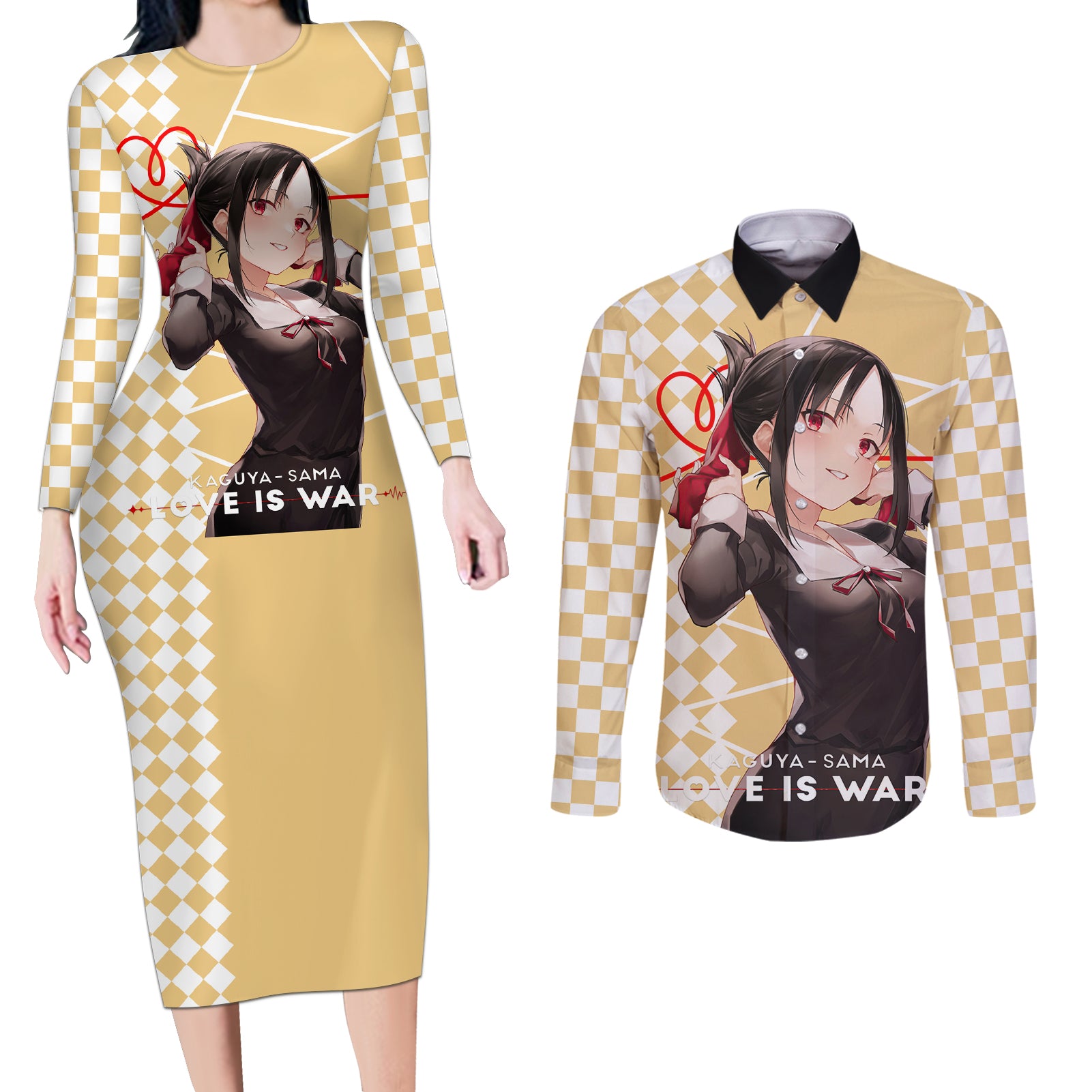 Love Is War Kaguya Shinomiya - Kaguya-sama Couples Matching Long Sleeve Bodycon Dress and Long Sleeve Button Shirt