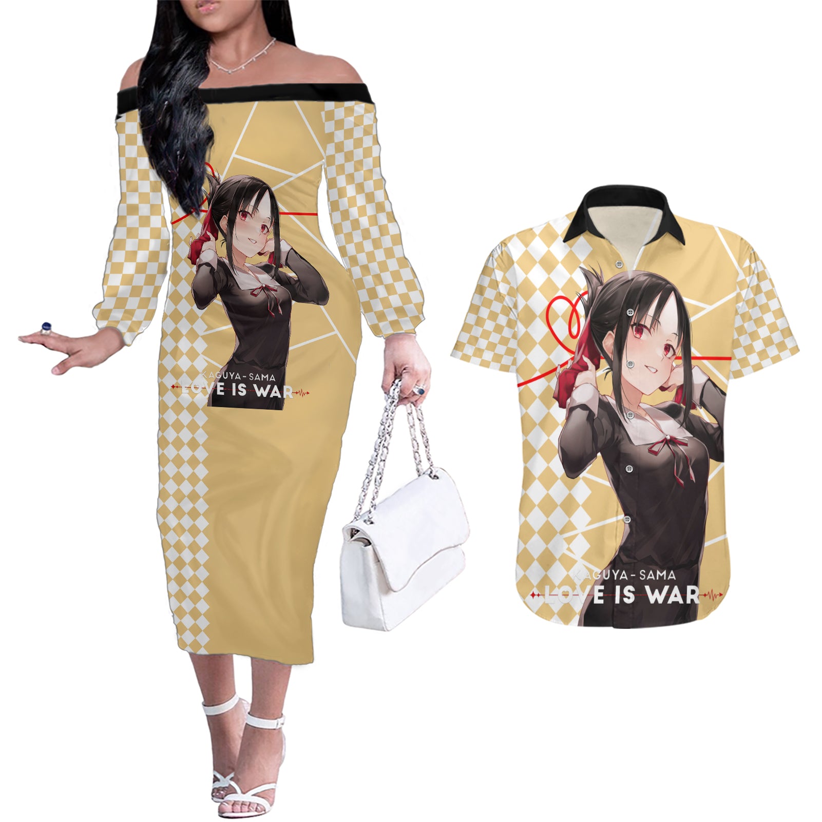 Love Is War Kaguya Shinomiya - Kaguya-sama Couples Matching Off The Shoulder Long Sleeve Dress and Hawaiian Shirt