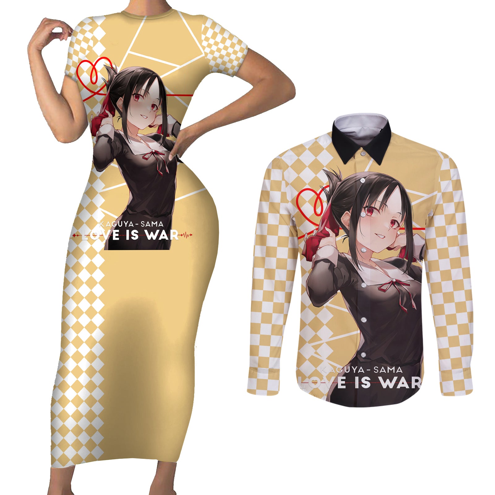 Love Is War Kaguya Shinomiya - Kaguya-sama Couples Matching Short Sleeve Bodycon Dress and Long Sleeve Button Shirt