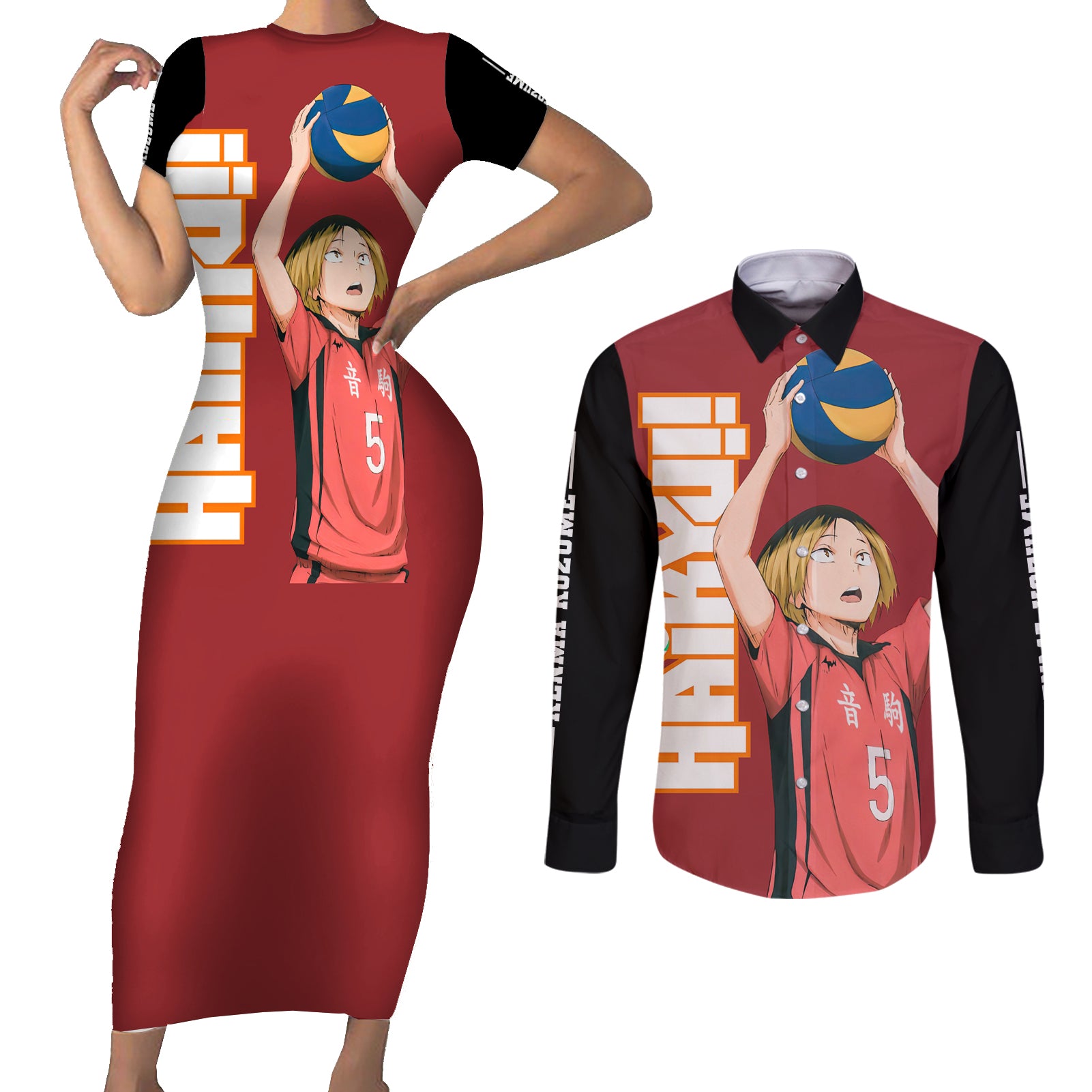 Nekoma Kenma Kozume Couples Matching Short Sleeve Bodycon Dress and Long Sleeve Button Shirt