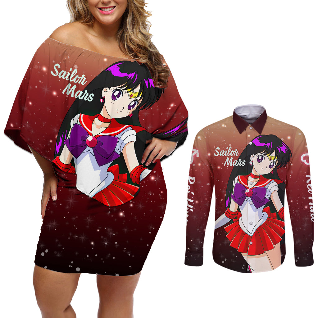 Sailor Mars Rei Hino Couples Matching Off Shoulder Short Dress and Long Sleeve Button Shirt