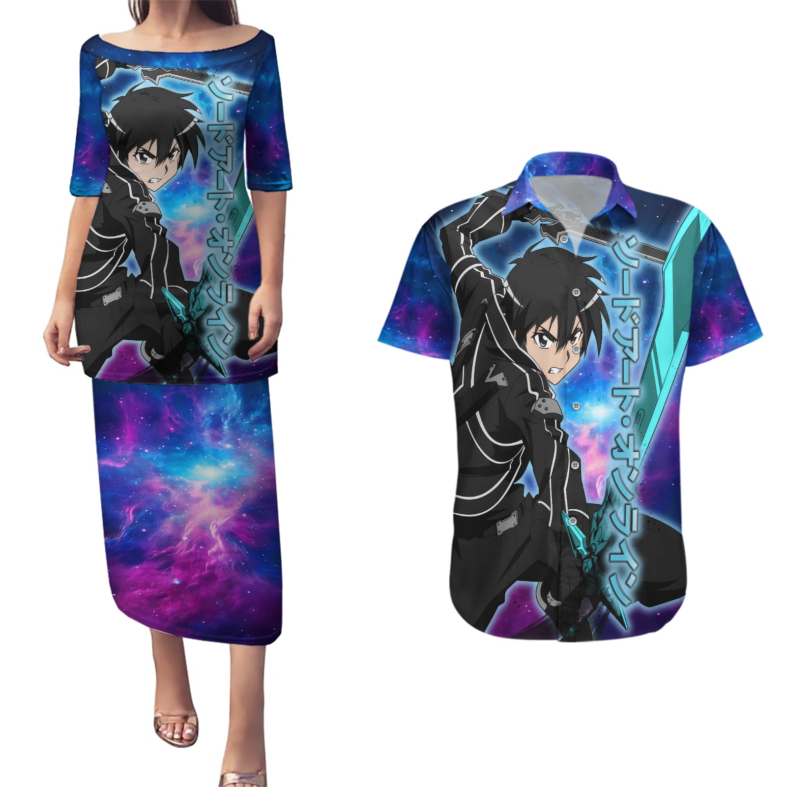 Kirito - Galaxy Style Couples Matching Puletasi and Hawaiian Shirt Sword Art Galaxy Style