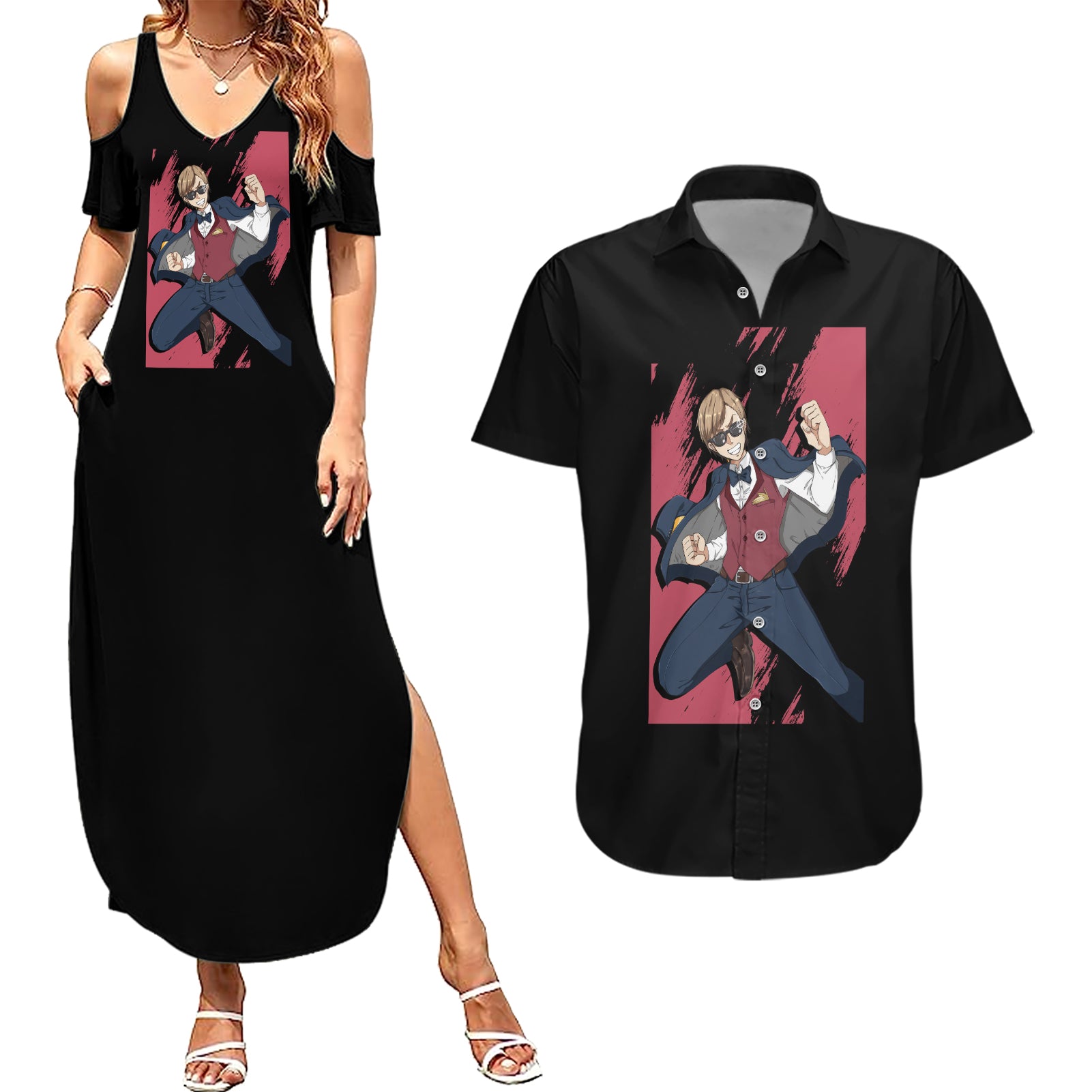 Kotaro Tatsumi Couples Matching Summer Maxi Dress and Hawaiian Shirt Zombie Land Saga