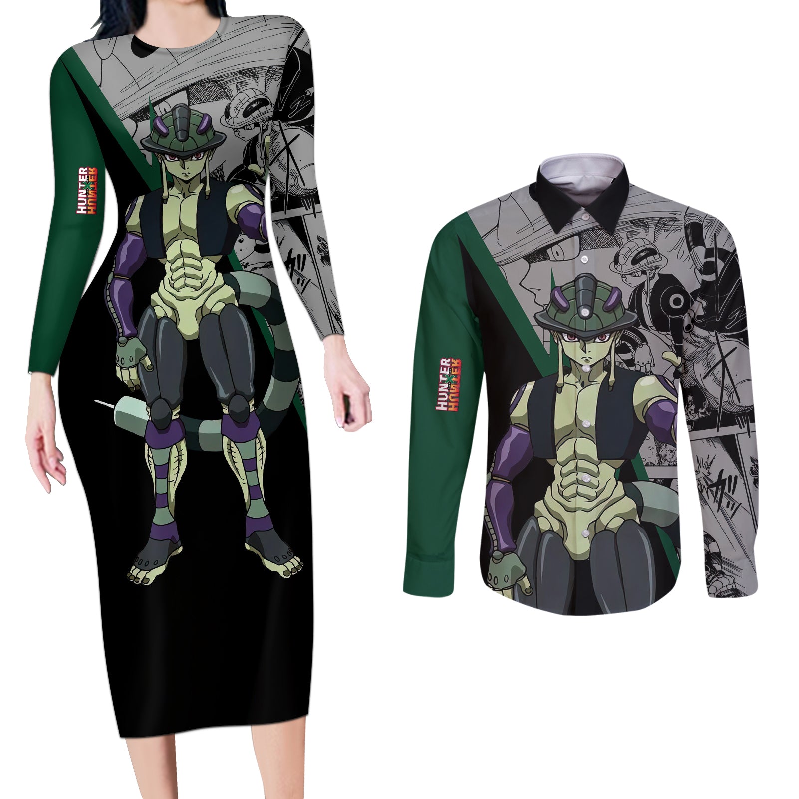 Meruem Couples Matching Long Sleeve Bodycon Dress and Long Sleeve Button Shirt Manga Style