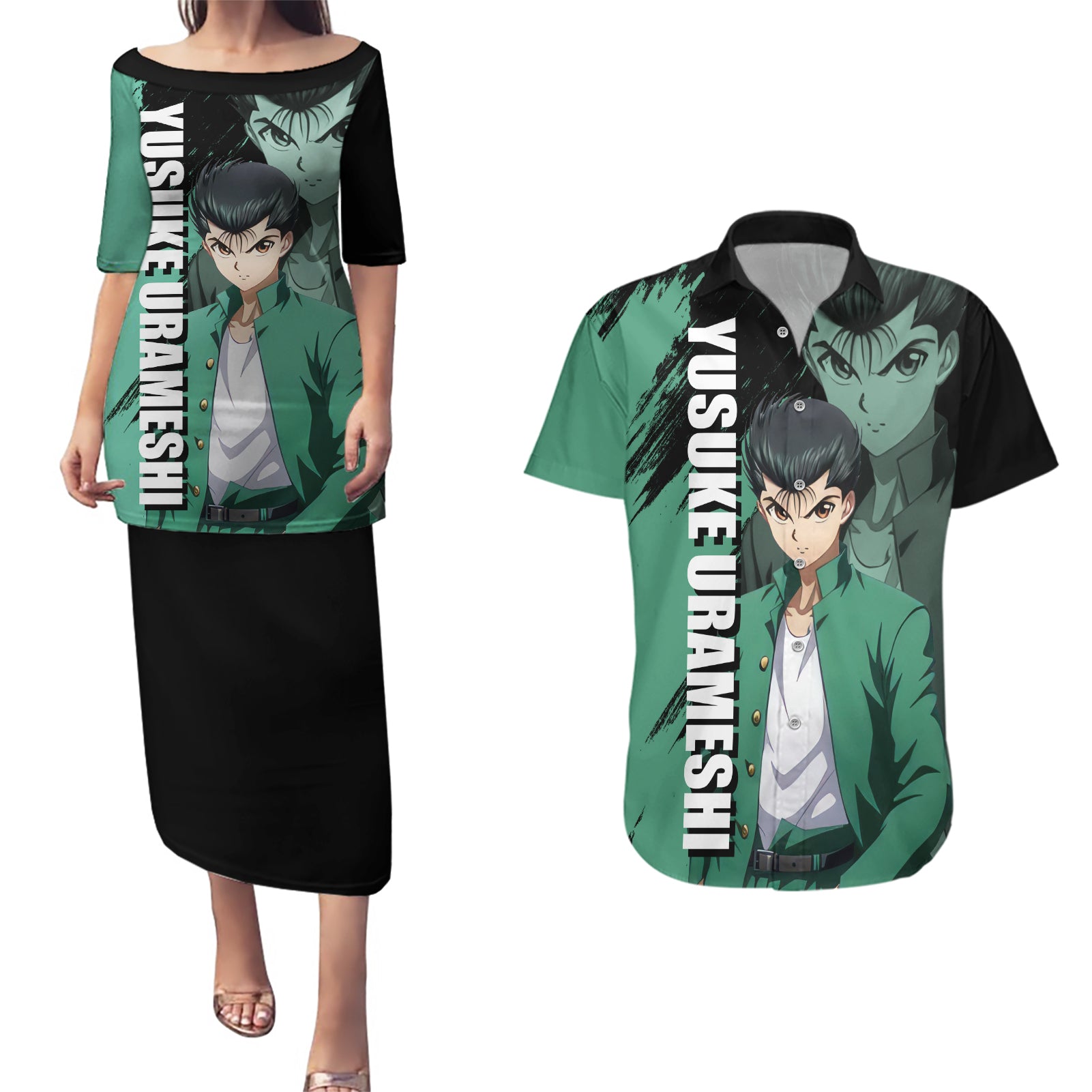 Yusuke Urameshi Couples Matching Puletasi and Hawaiian Shirt Yu Yu Hakusho Anime Style