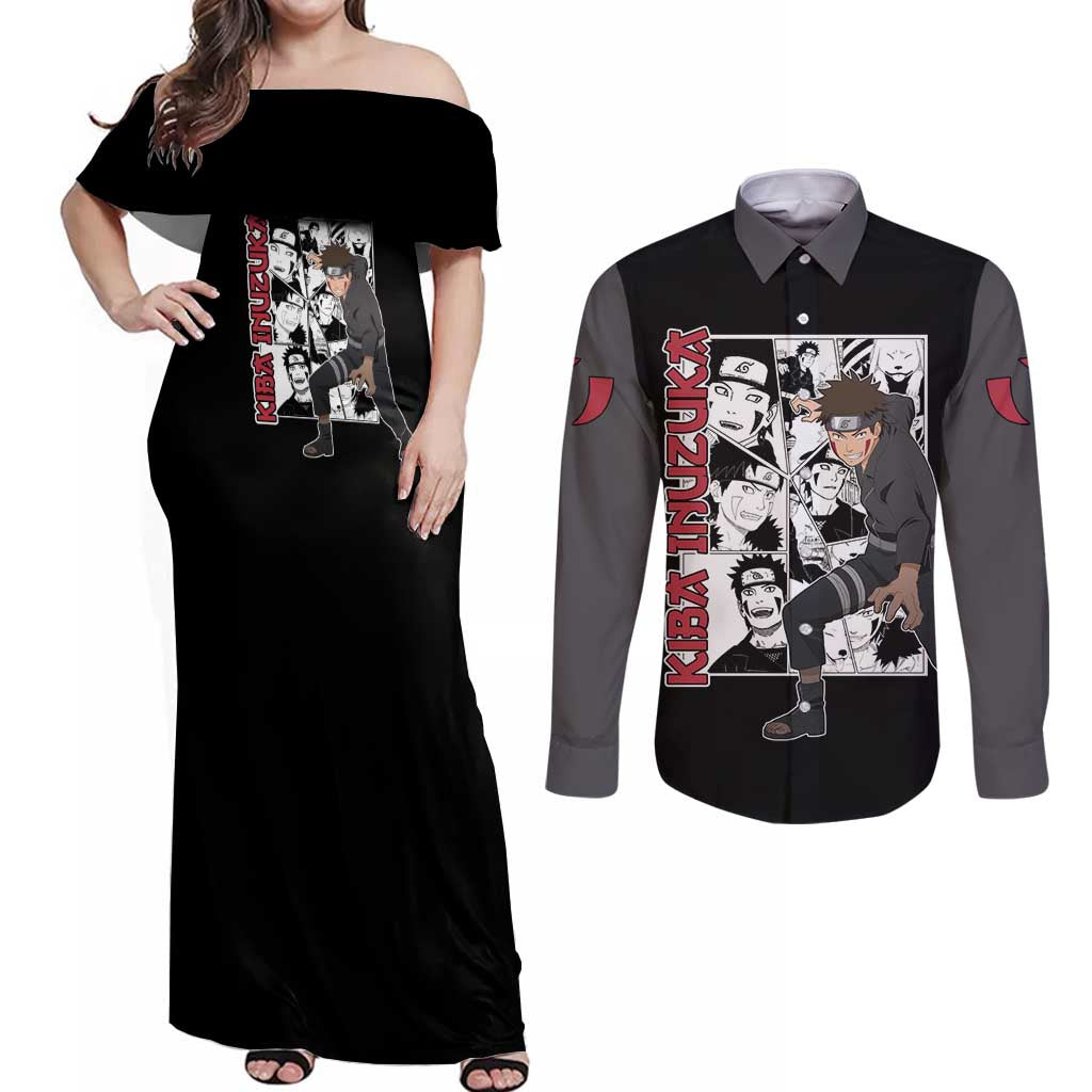 Kiba Inuzuka - Naruto Couples Matching Off Shoulder Maxi Dress and Long Sleeve Button Shirt Anime Mix Manga Style