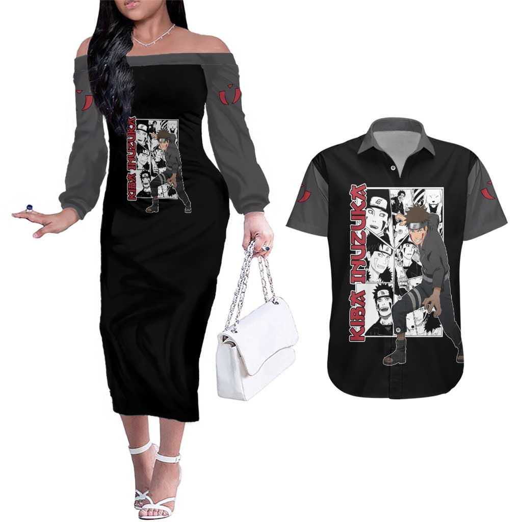 Kiba Inuzuka - Naruto Couples Matching Off The Shoulder Long Sleeve Dress and Hawaiian Shirt Anime Mix Manga Style