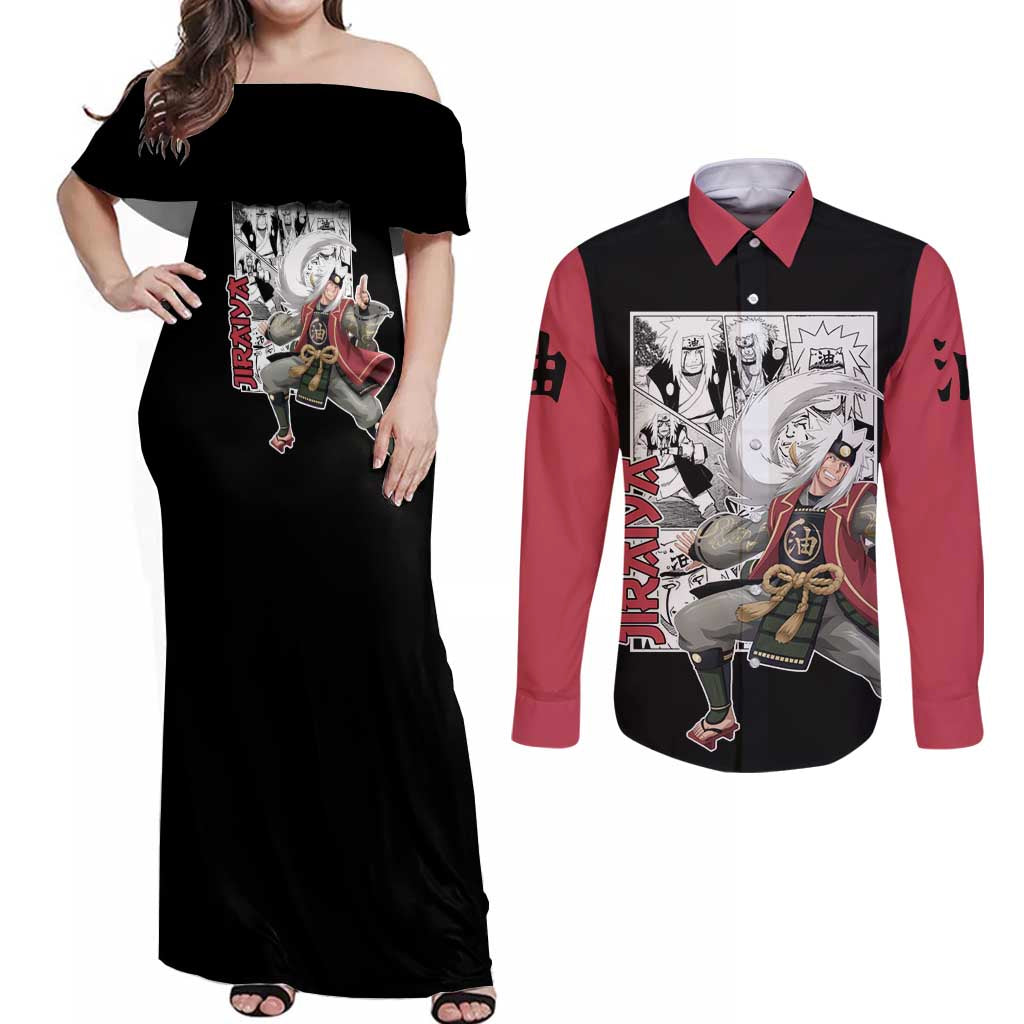 Jiraiya - Naruto Couples Matching Off Shoulder Maxi Dress and Long Sleeve Button Shirt Anime Mix Manga Style