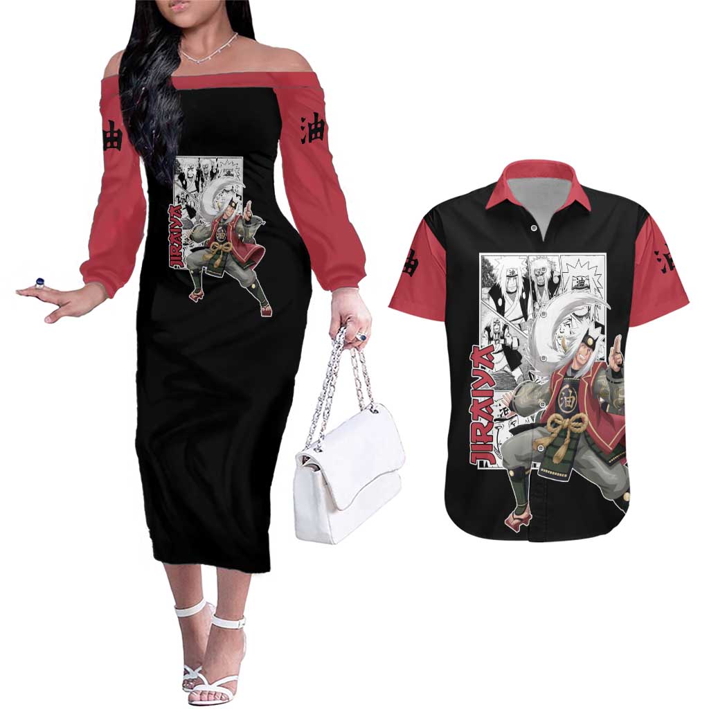 Jiraiya - Naruto Couples Matching Off The Shoulder Long Sleeve Dress and Hawaiian Shirt Anime Mix Manga Style