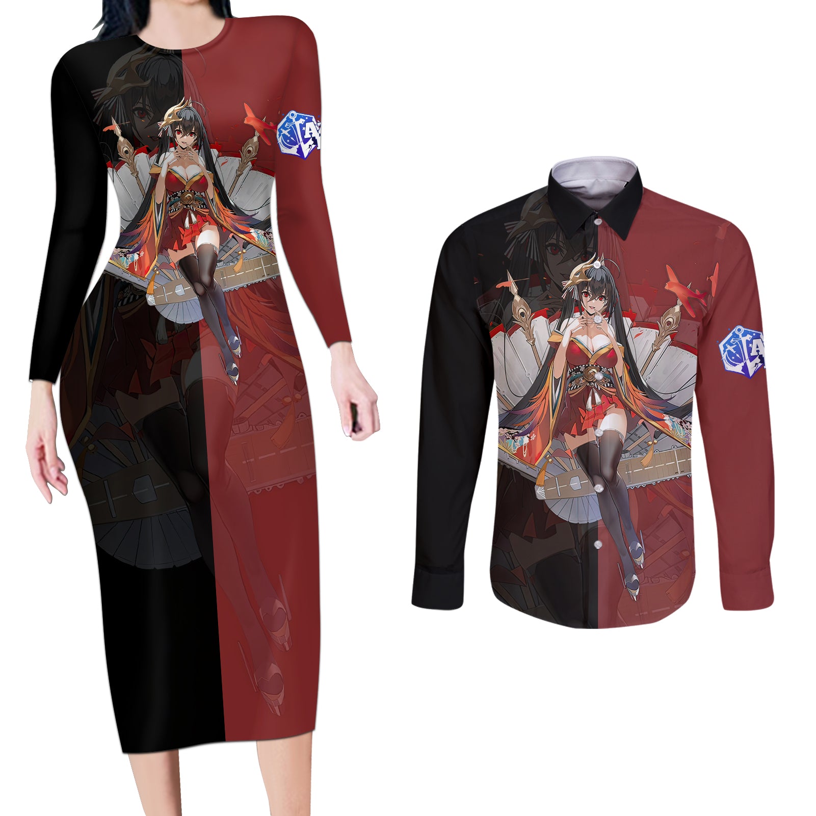 Taihou - Azur Lane Couples Matching Long Sleeve Bodycon Dress and Long Sleeve Button Shirt Anime Game Style