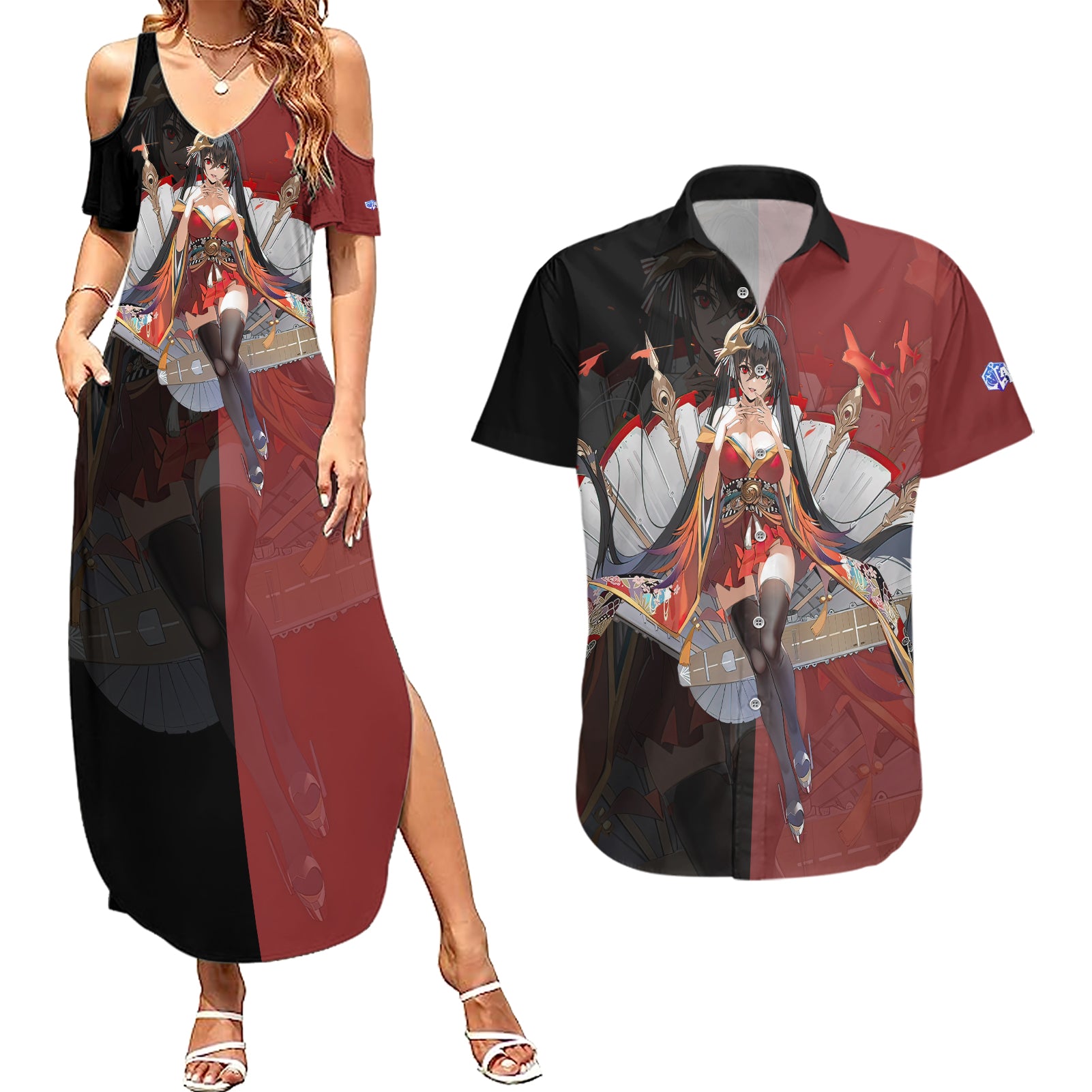 Taihou - Azur Lane Couples Matching Summer Maxi Dress and Hawaiian Shirt Anime Game Style