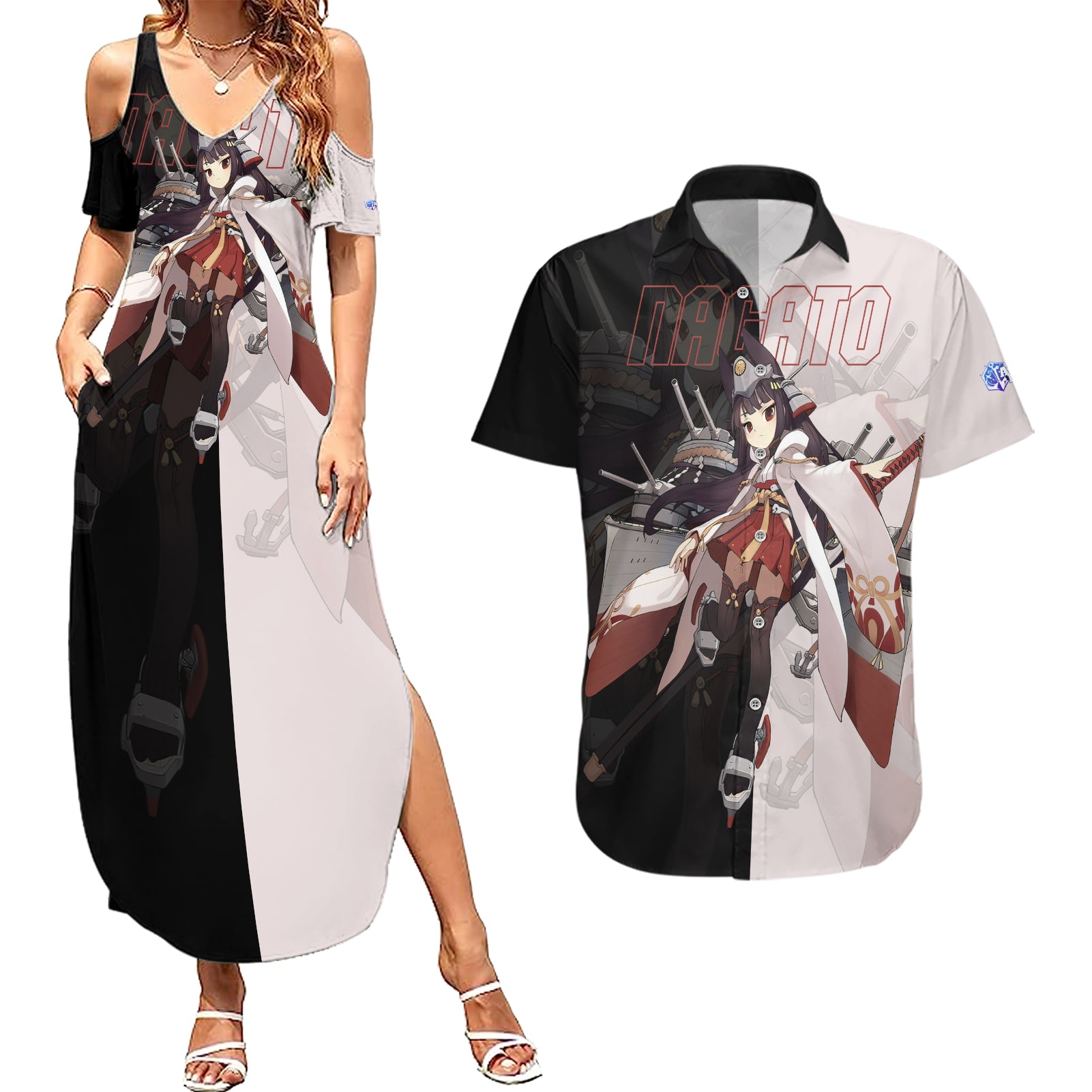 Nagato - Azur Lane Couples Matching Summer Maxi Dress and Hawaiian Shirt Anime Game Style