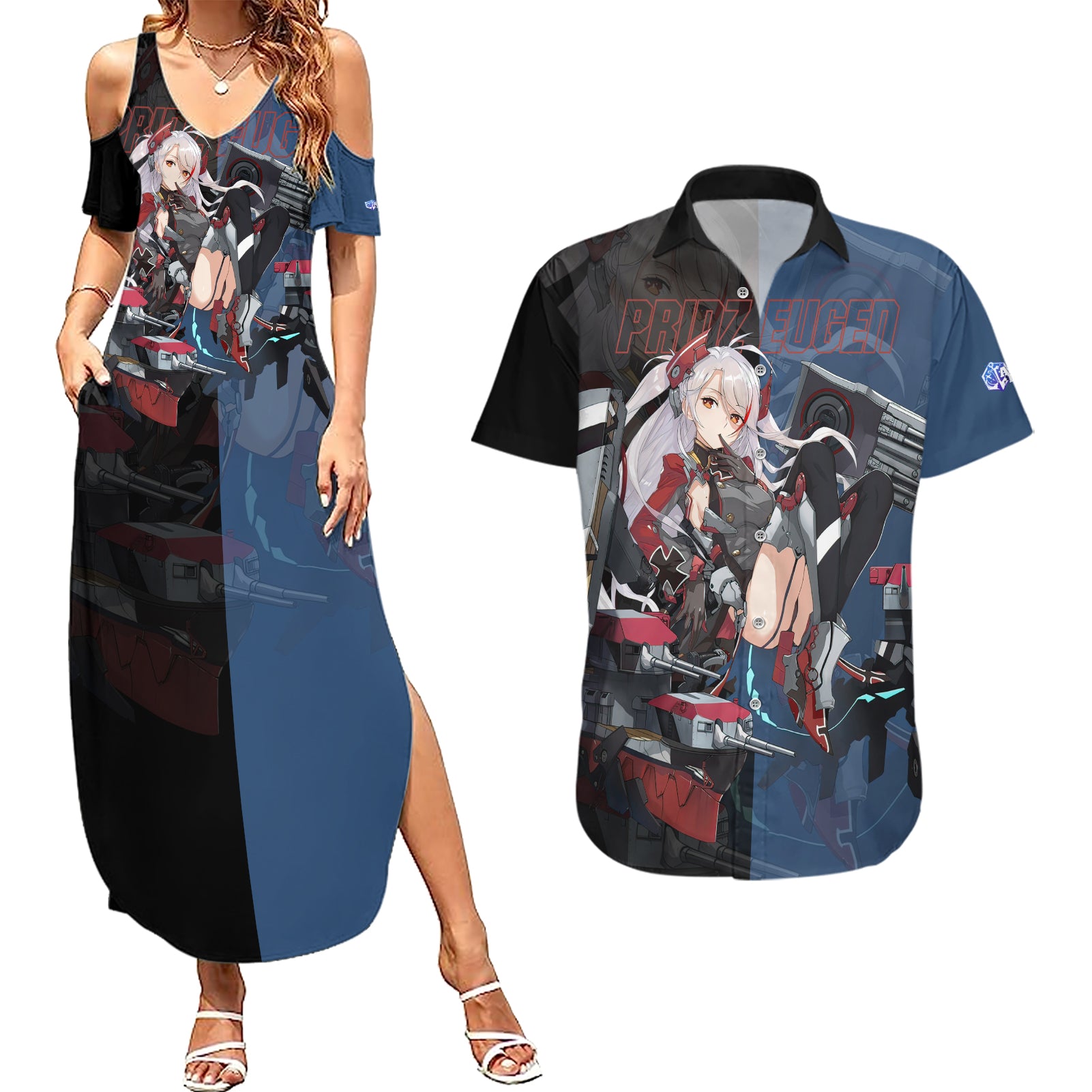 Prinz Eugen - Azur Lane Couples Matching Summer Maxi Dress and Hawaiian Shirt Anime Game Style