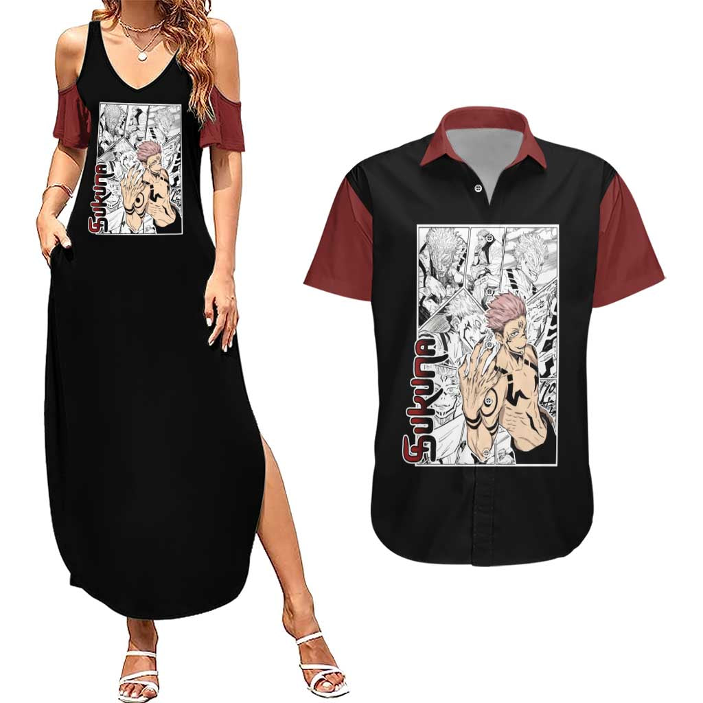 Sukuna - One Piece Couples Matching Summer Maxi Dress and Hawaiian Shirt Anime Mix Manga Style