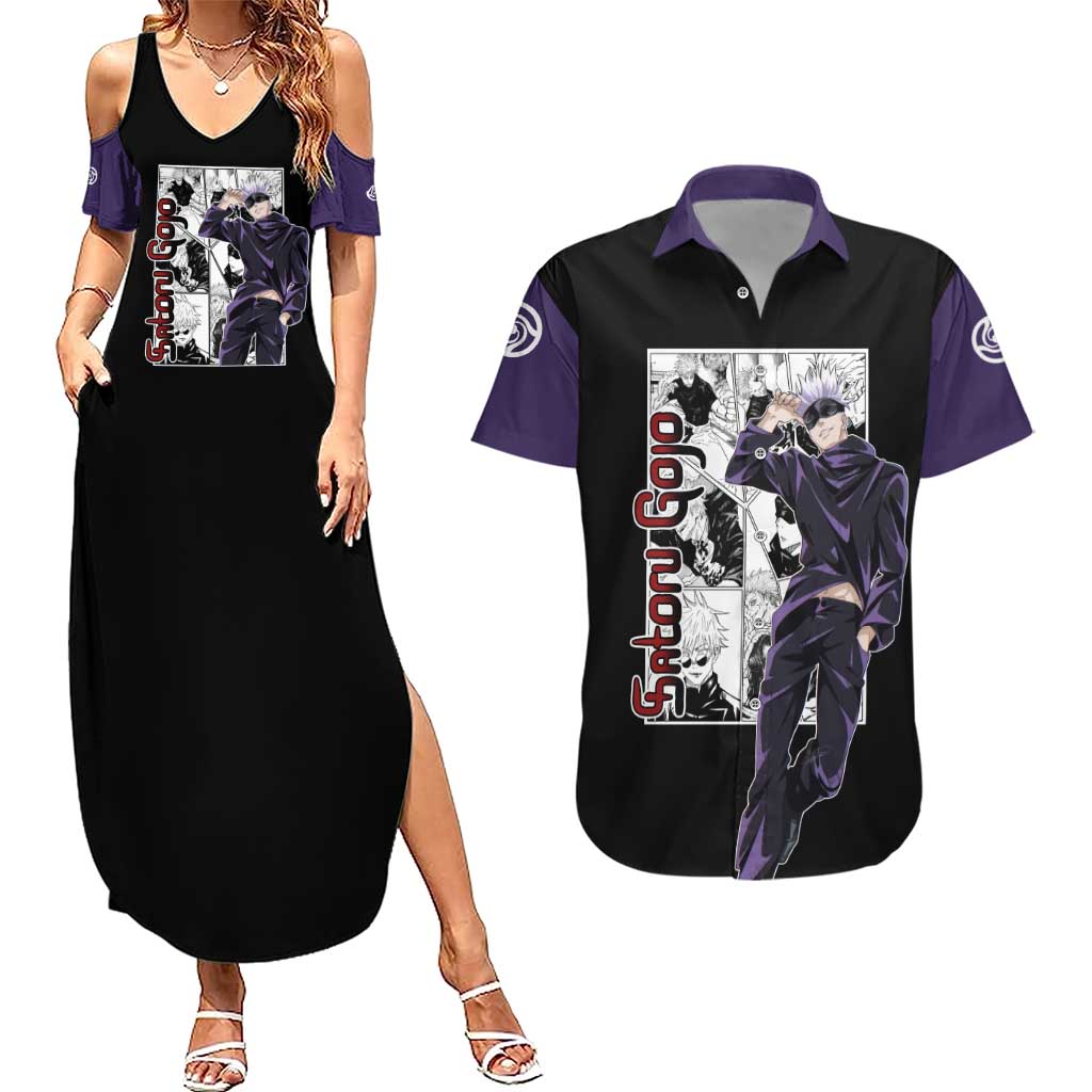 Satoru Gojo - Jujutsu Kaisen Couples Matching Summer Maxi Dress and Hawaiian Shirt Anime Mix Manga Style