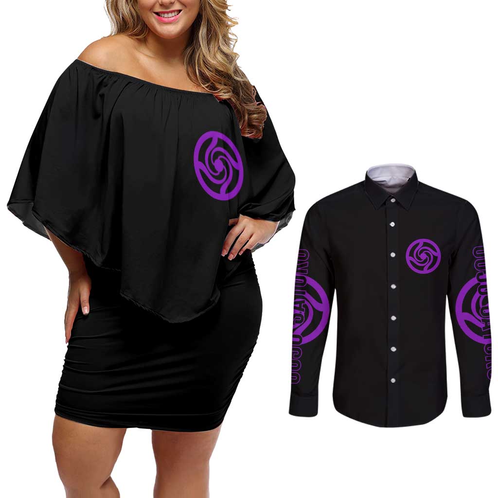 Gojo Satoru Sensei - Jujutsu Kaisen Couples Matching Off Shoulder Short Dress and Long Sleeve Button Shirt Anime Japan Art Style