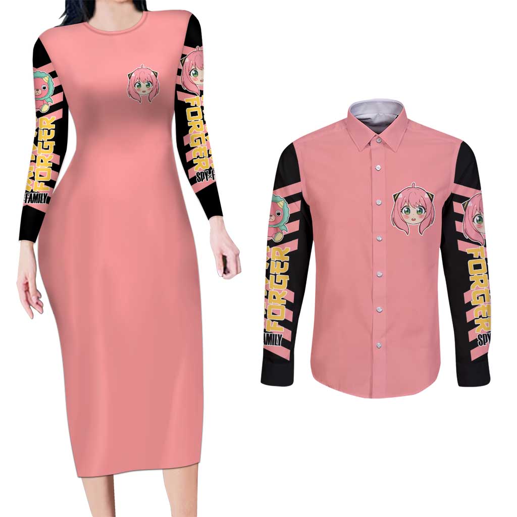 Anya Forger Spy x Family Couples Matching Long Sleeve Bodycon Dress and Long Sleeve Button Shirt Anime Style