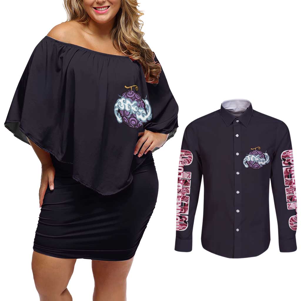 Gear 5th Luffy One Piece Couples Matching Off Shoulder Short Dress and Long Sleeve Button Shirt Anime Style