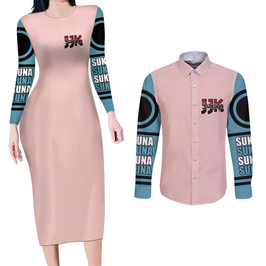 Ryomen Sukuna - Jujutsu Kaisen Couples Matching Long Sleeve Bodycon Dress and Long Sleeve Button Shirt Anime Style